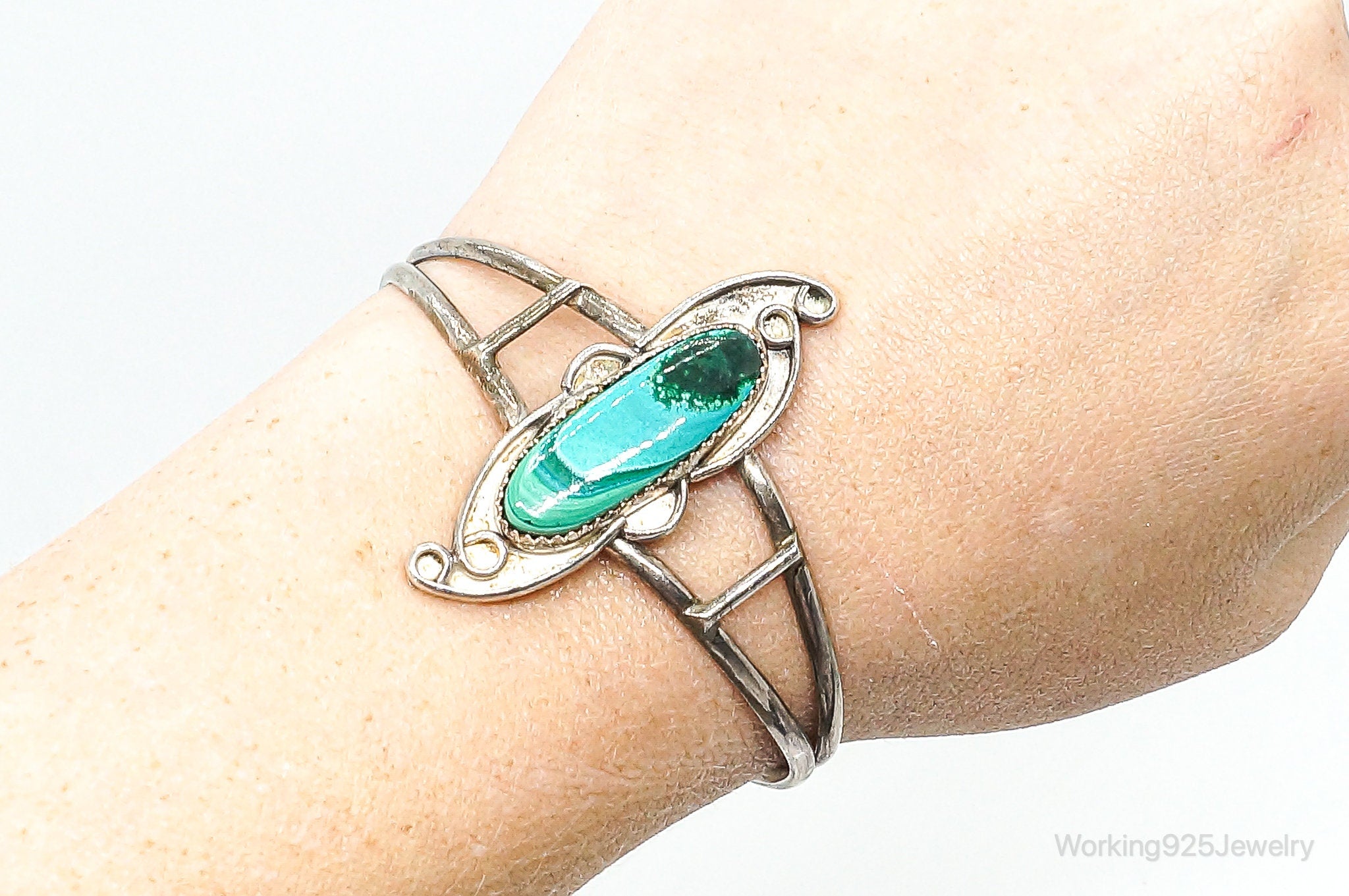 Vintage Native Handmade Unsigned Turquoise Sterling Silver Cuff Bracelet