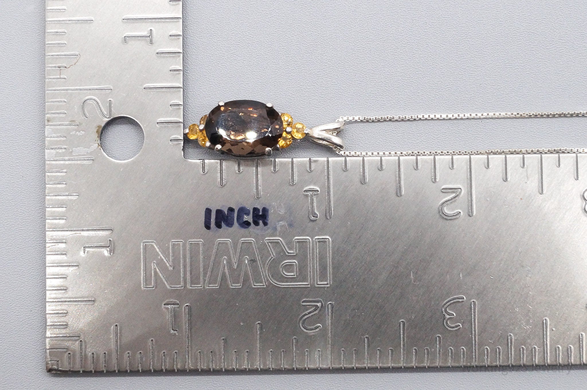 Vintage Smoky Topaz Citrine Art Deco Sterling Silver Necklace 18"