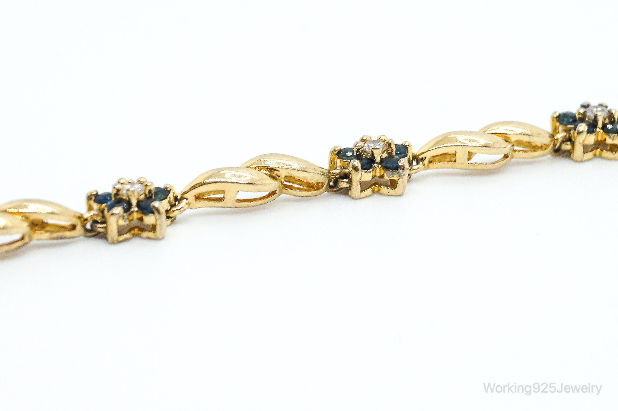 Vintage Sapphire Cubic Zirconia Gold Vermeil Sterling Silver Tennis Bracelet