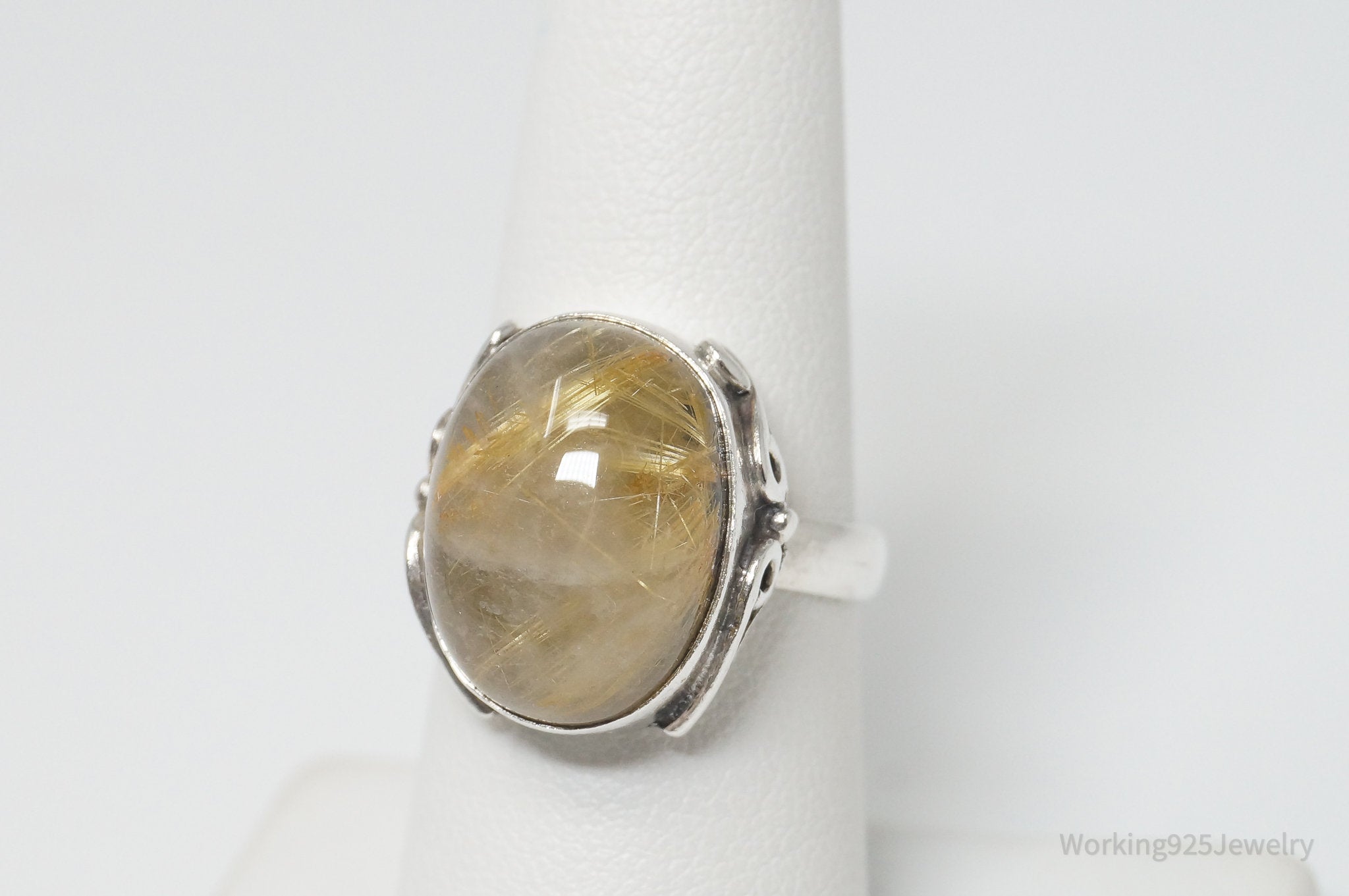 Vintage Rutilated Quartz Sterling Silver Ring - Sz 7