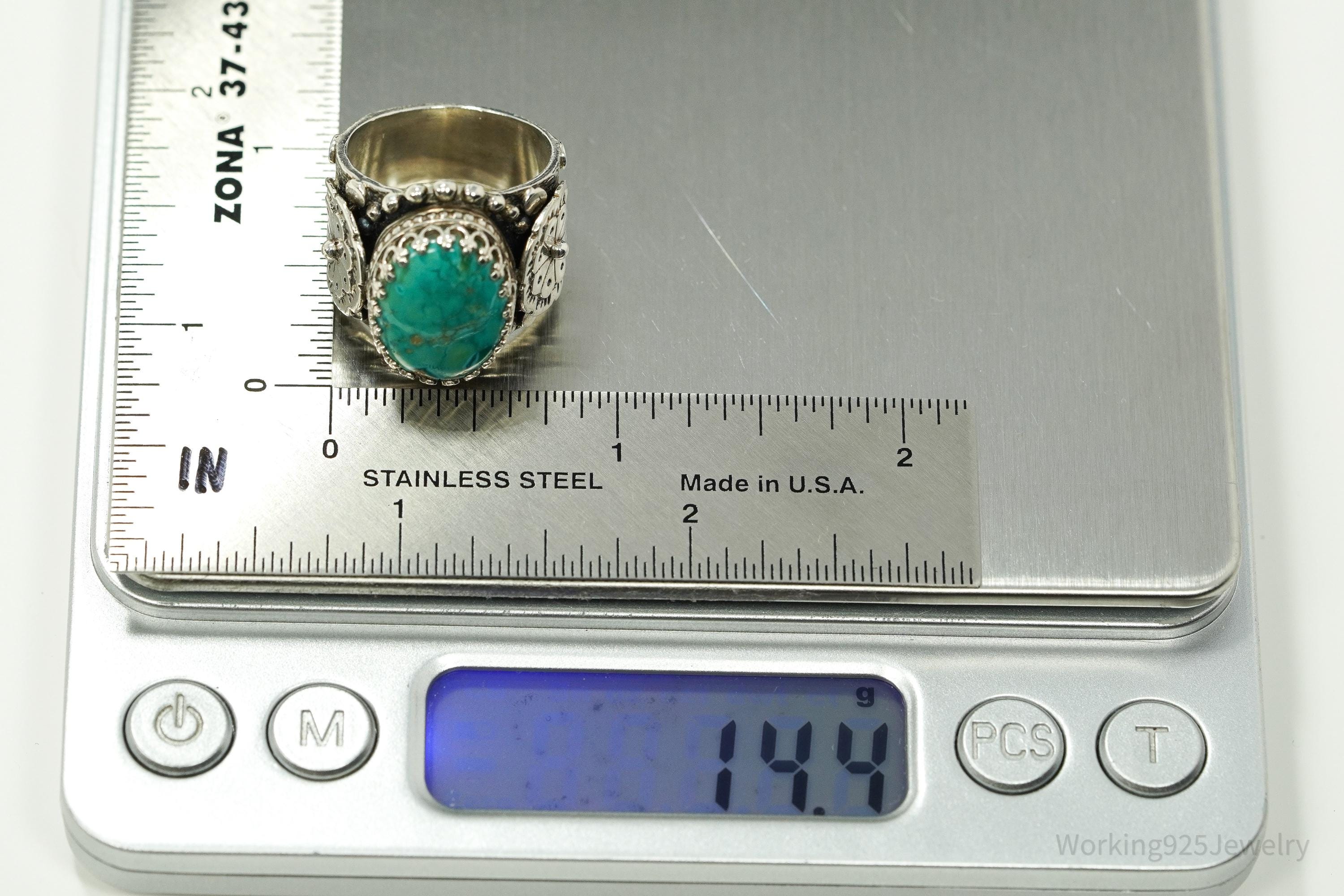 Vintage Turquoise Sterling Silver Detailed Ring - Size 7.25