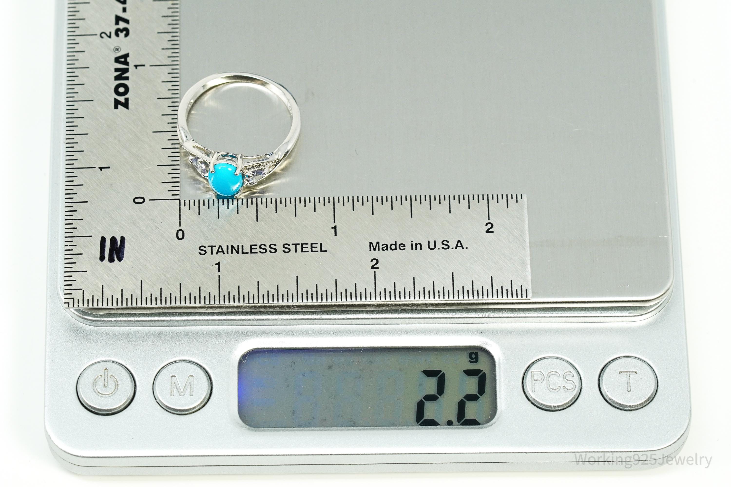 Vintage Blue Turquoise & Tanzanite Sterling Silver Ring - Size 7.25