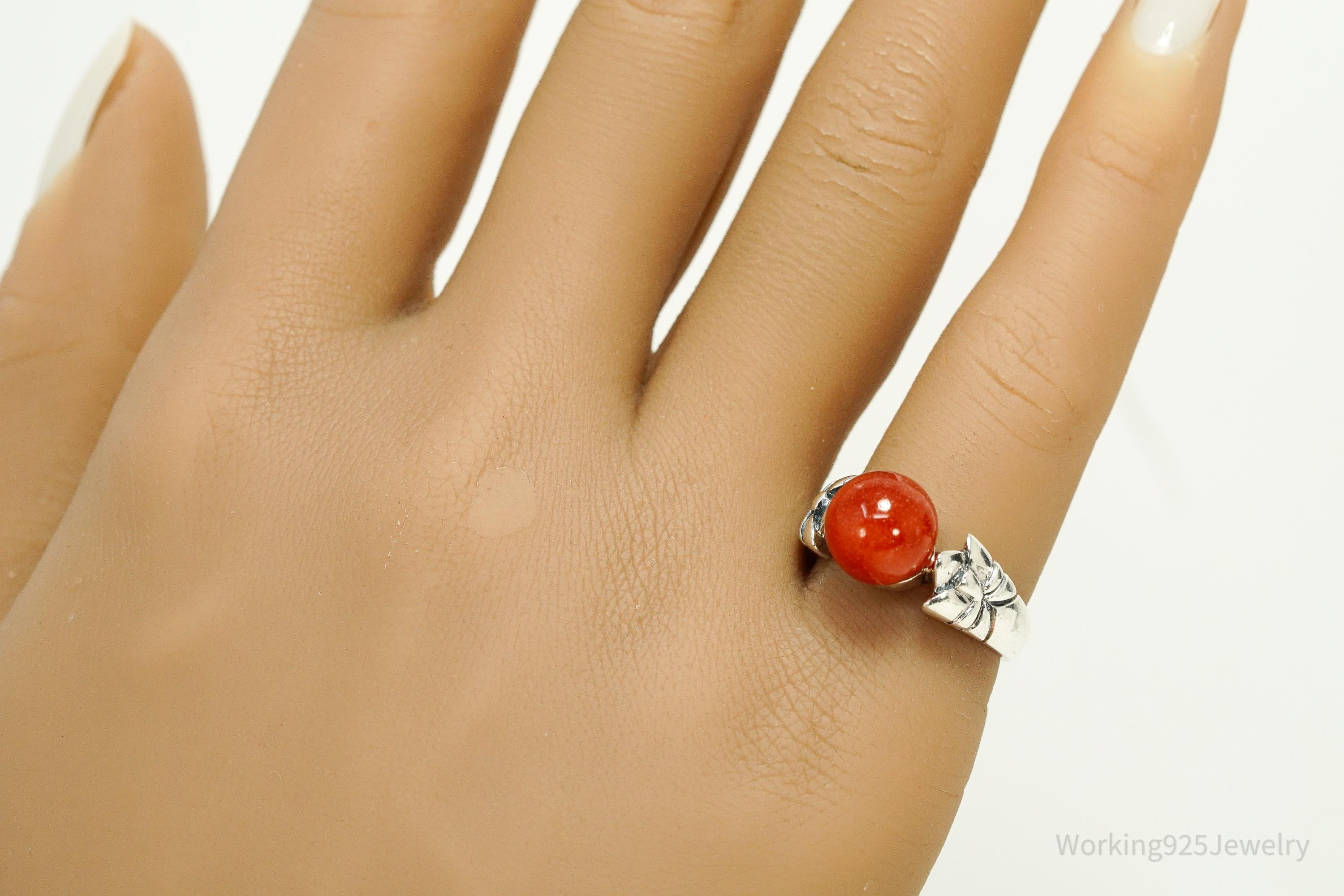 Vintage Ross Simons Red Jadeite Sterling Silver Ring - Size 6