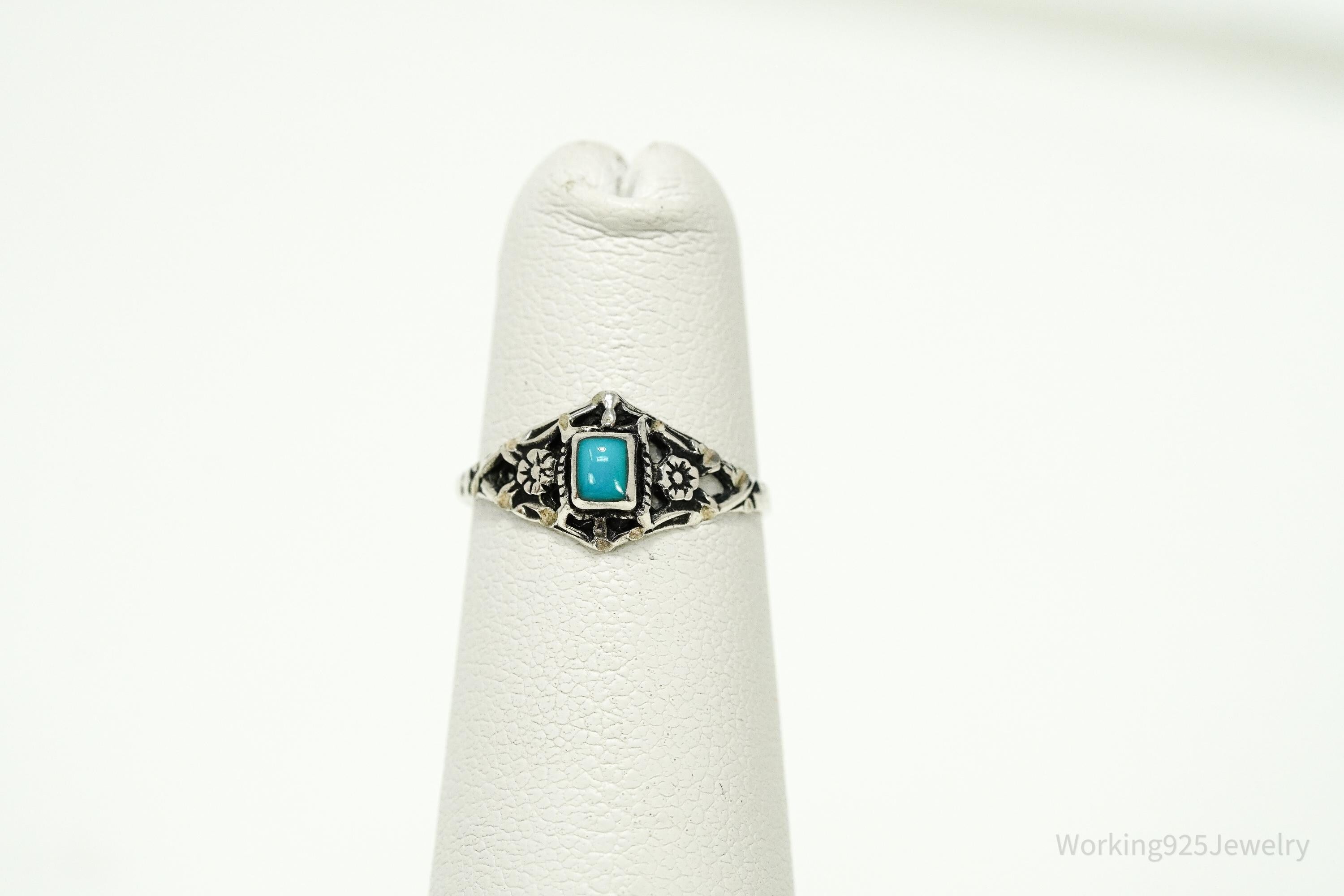 Vintage Native American Turquoise Handmade Sterling Silver Ring - Size 3