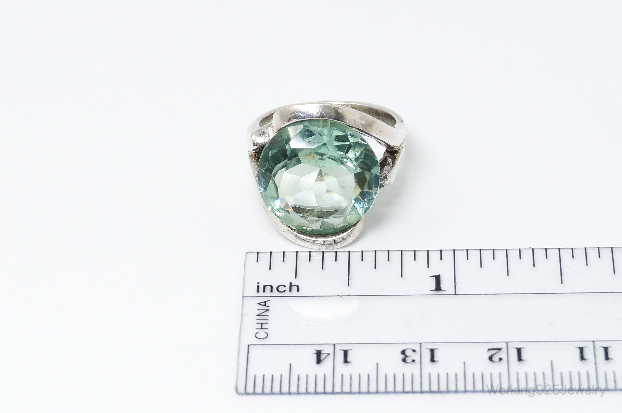 Vintage Large Green Stone Sterling Silver Statement Ring Size 6.25