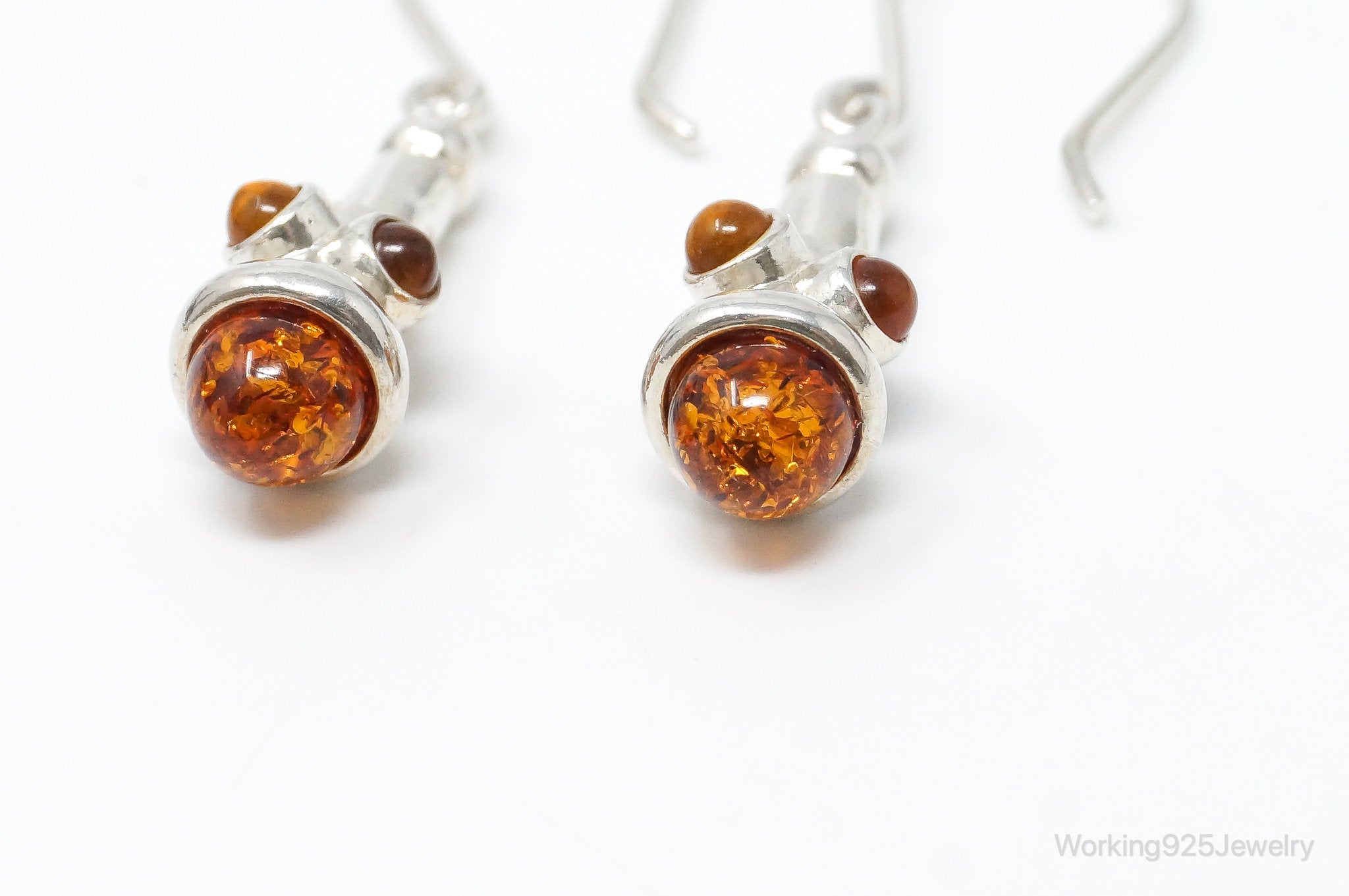 Vintage Polish Volmer Bahner Amber Sterling Silver Dangle Earrings