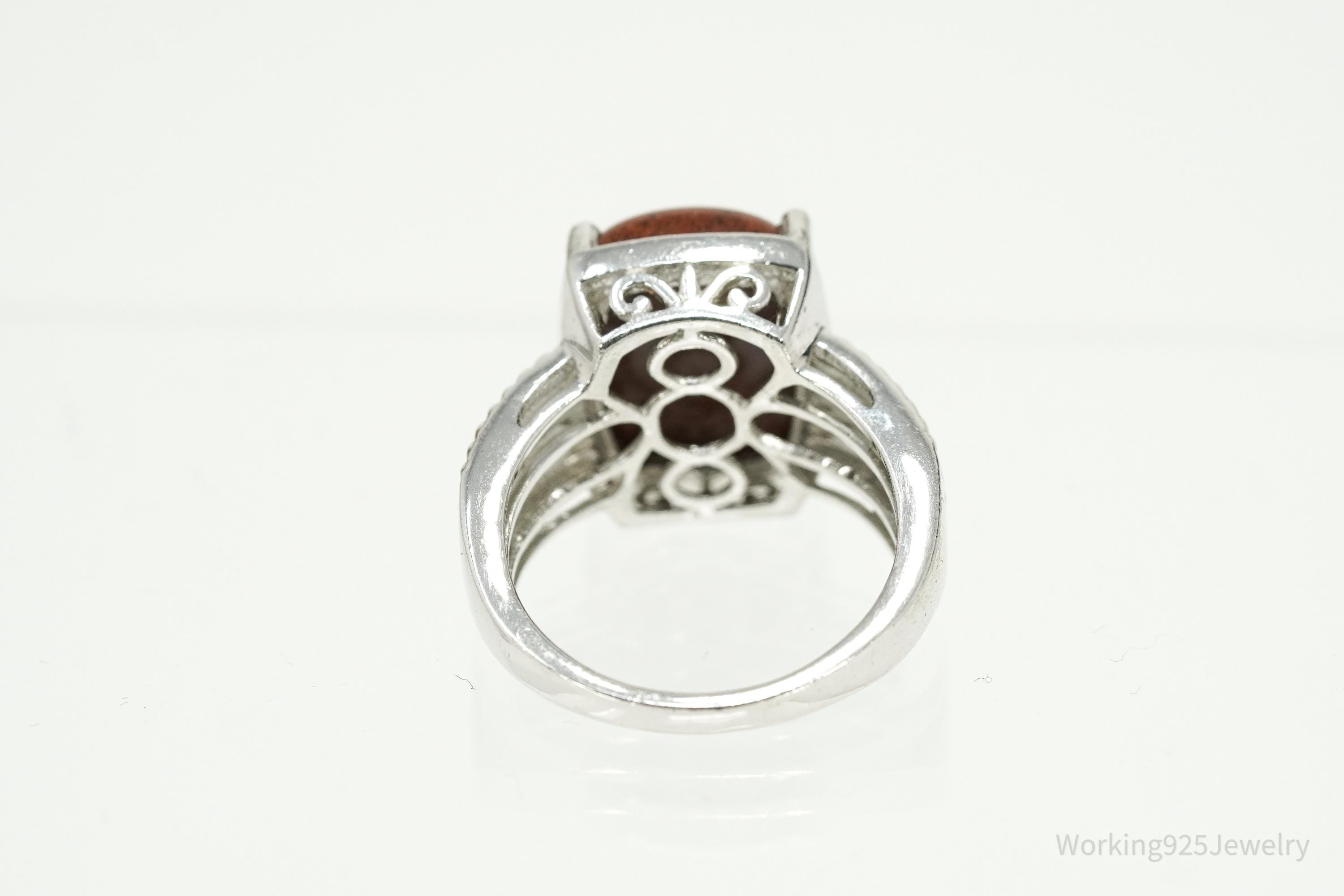 Vintage Karis Sterling Silver Ring • Brown Jasper Cabochon Size 9