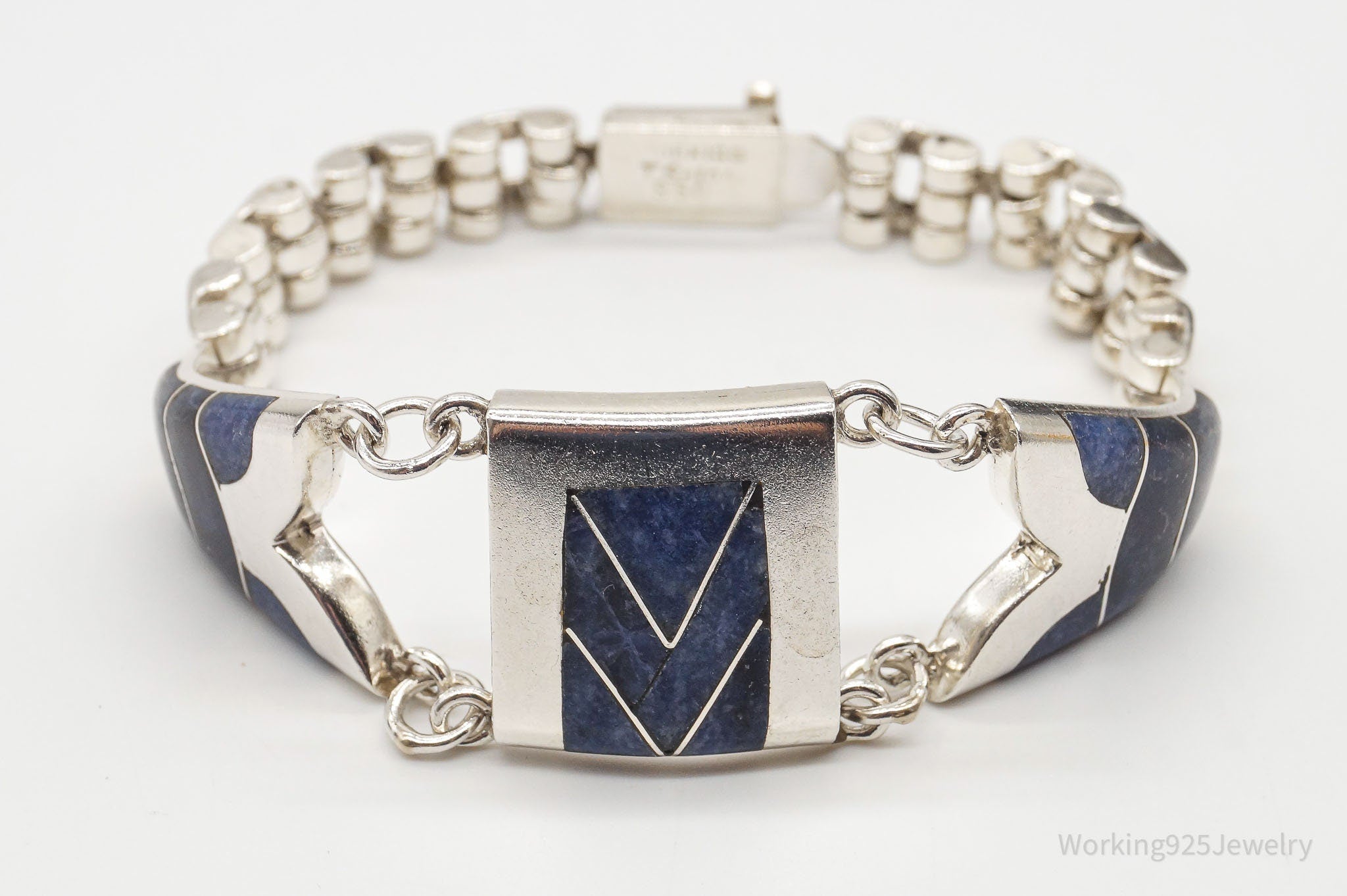 Vintage Mexico Modernist Sodalite 950 Silver Bracelet