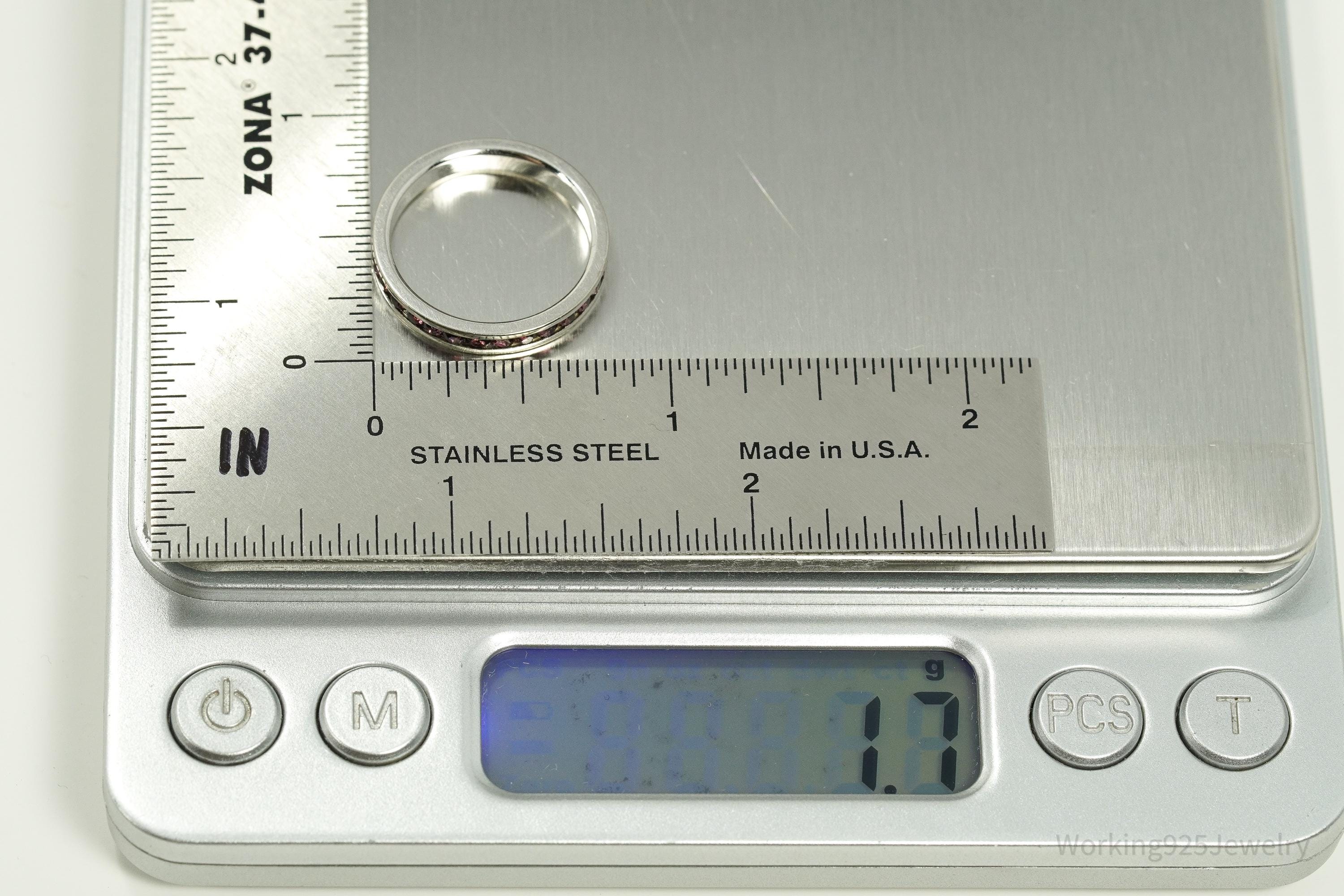 Vintage Crystal Sterling Silver Band Ring - Size 7