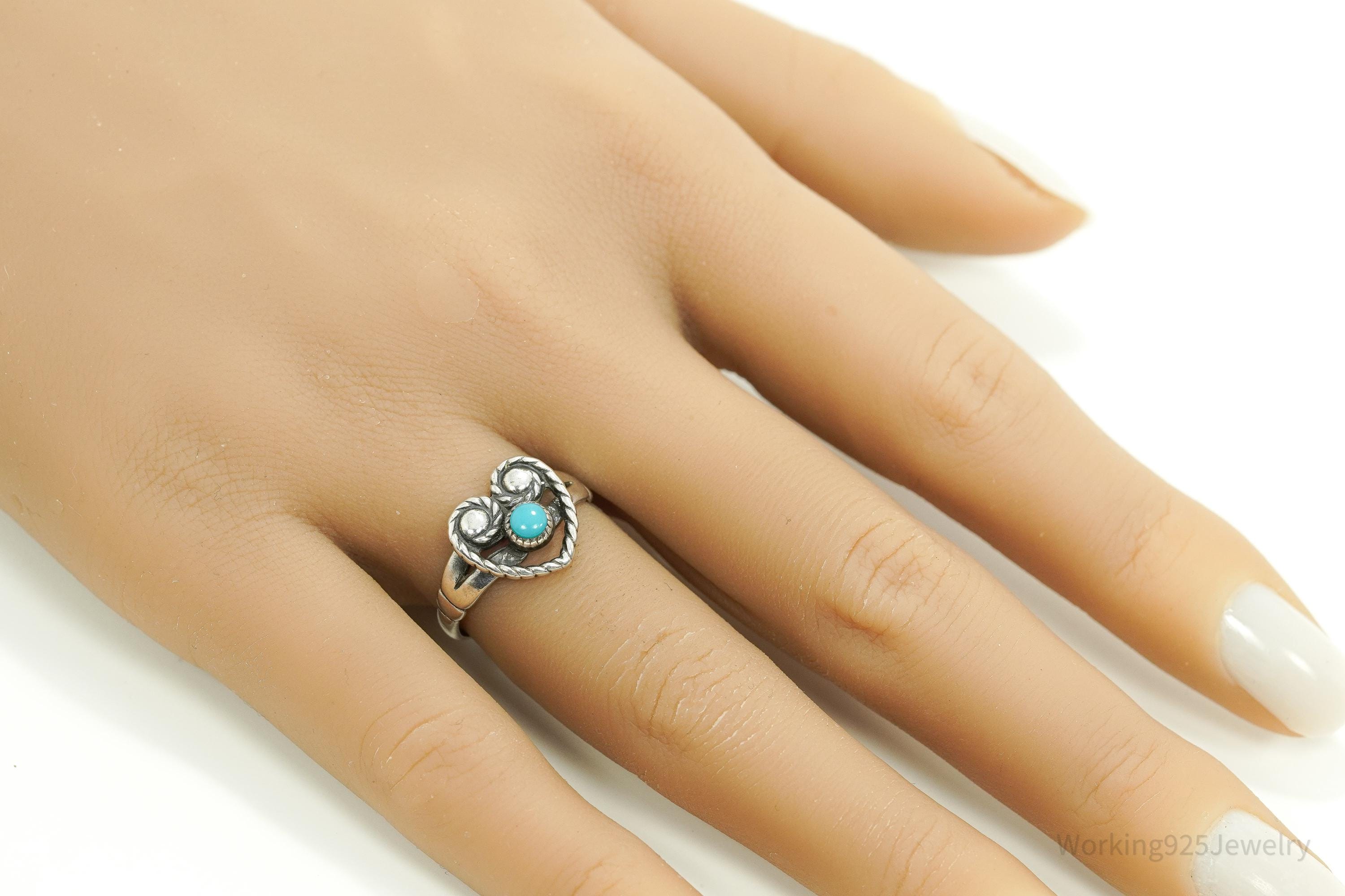 Vintage Native Bell Trading Post Turquoise Heart Sterling Silver Ring - Size 7