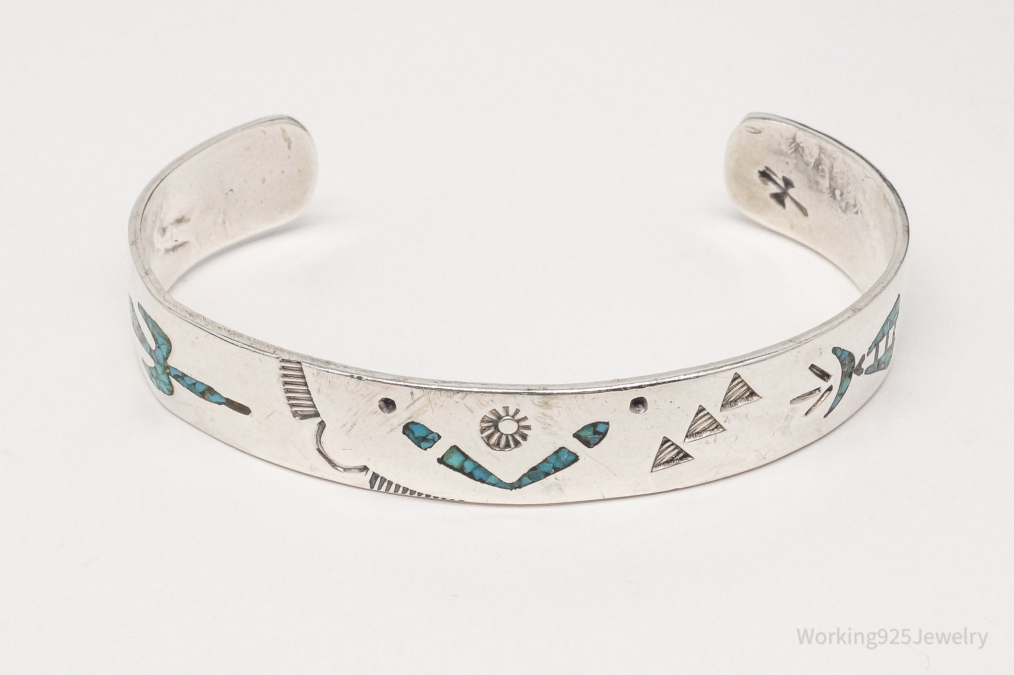 Vintage Native American Gibson Gene Turquoise Sterling Silver Cuff Bracelet