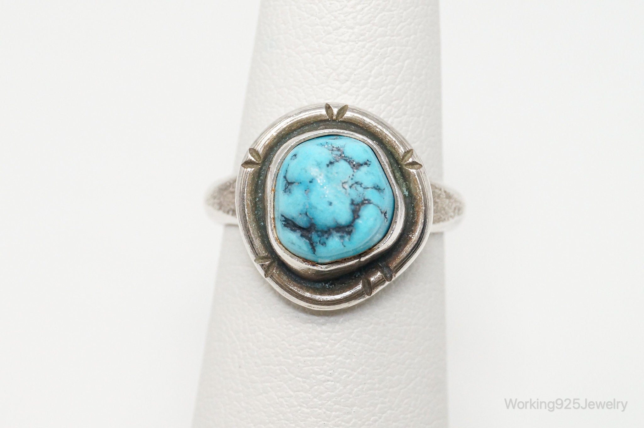 Vintage Native American Turquoise Unsigned Sterling Silver Ring - SZ 4.5