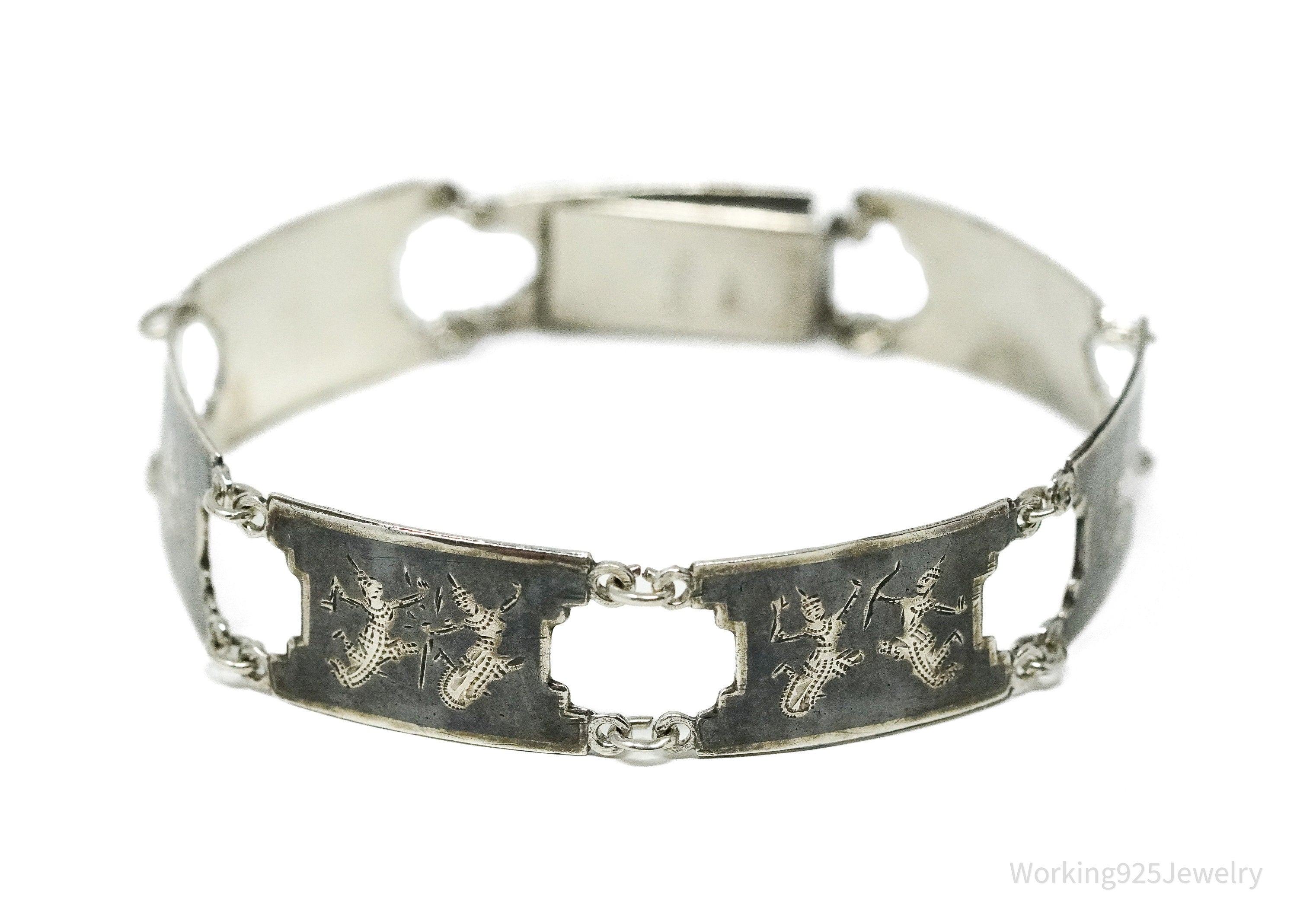 Vintage SIAM Enamel Lightening Dancers Sterling Silver Bracelet 7.25"