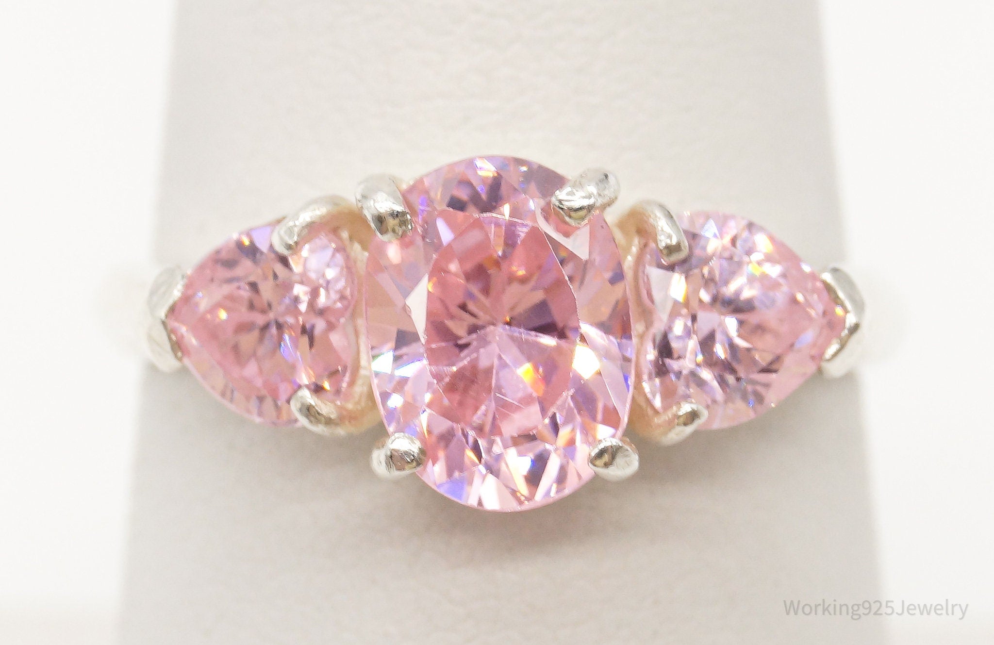 Vintage Pink Cubic Zirconia Sterling Silver Ring - Size 7