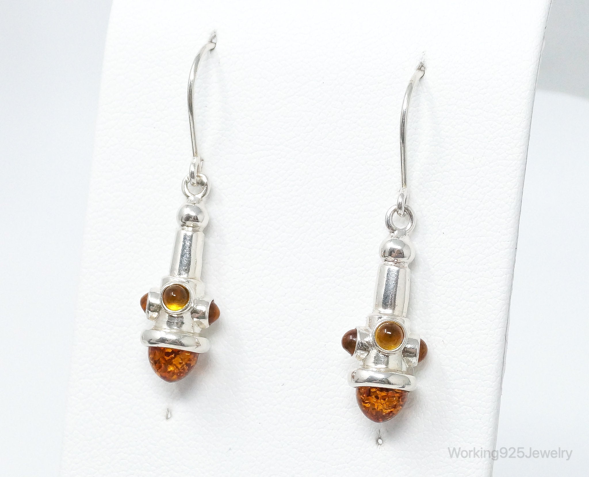 Vintage Polish Volmer Bahner Amber Sterling Silver Dangle Earrings