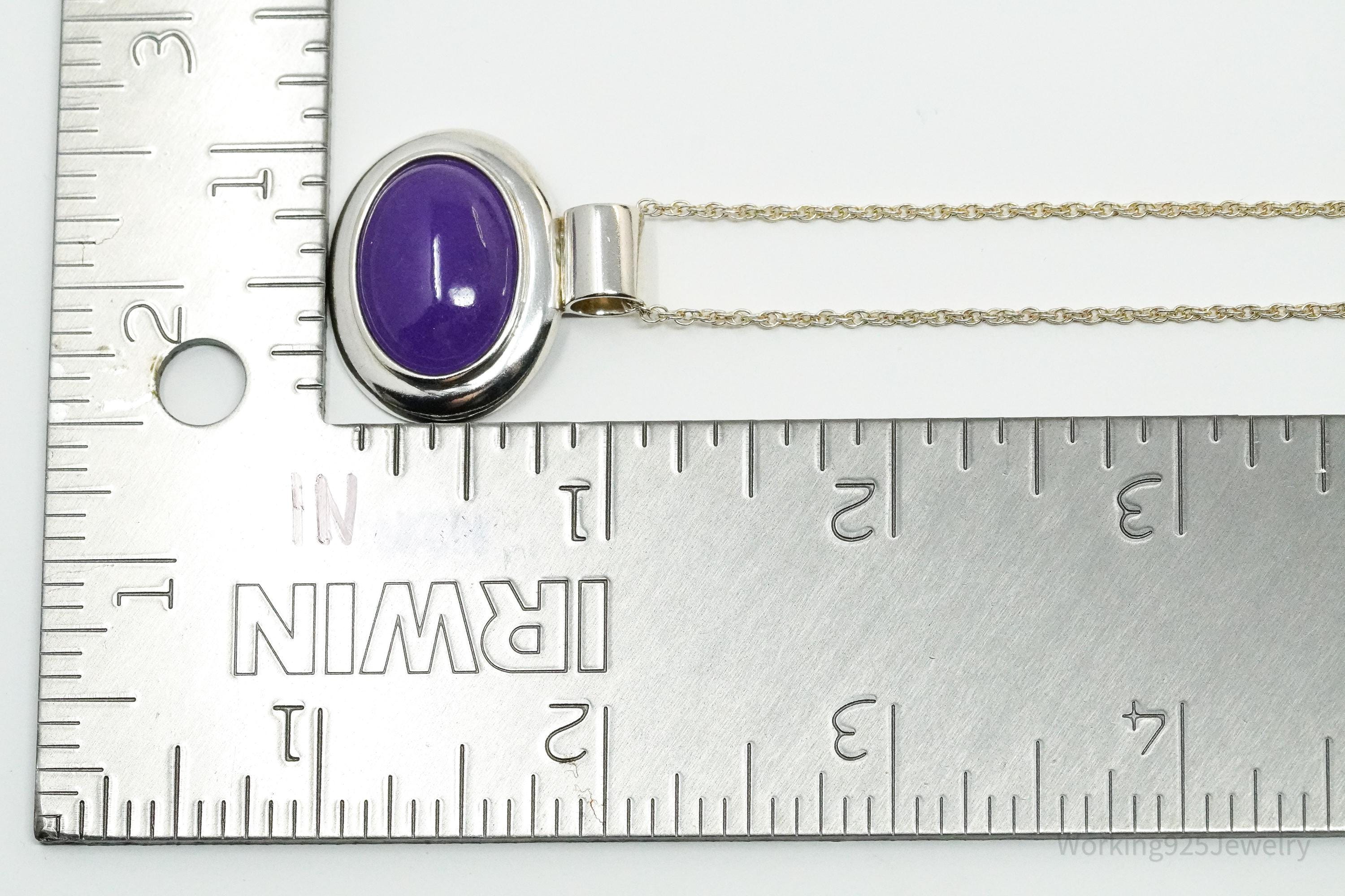 Vintage Purple Jade Sterling Silver Necklace 18"