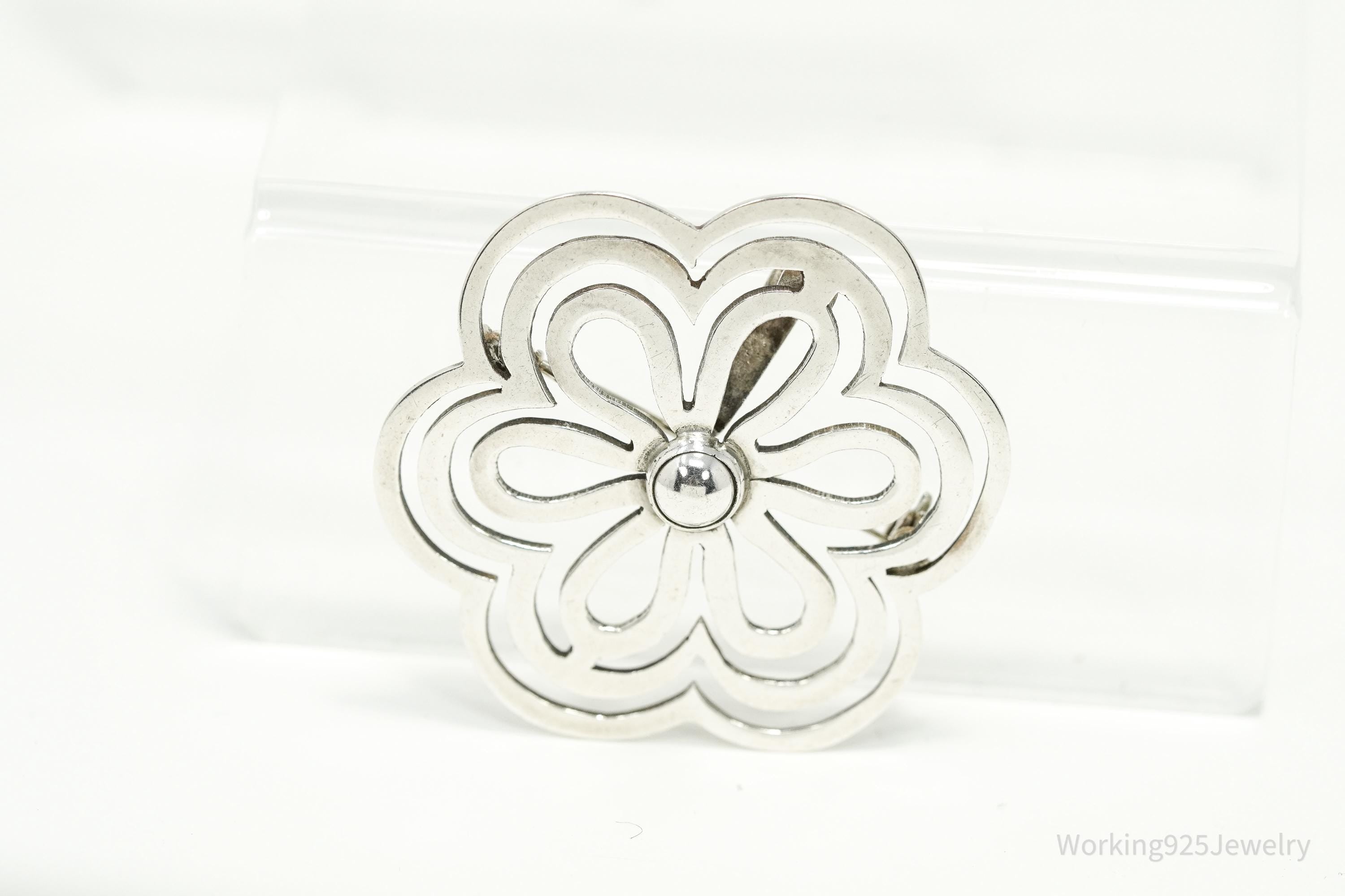 Rare Large Vintage Mexico Felipe Martinez Flower Sterling Silver Pendant Brooch Pin 1.75"