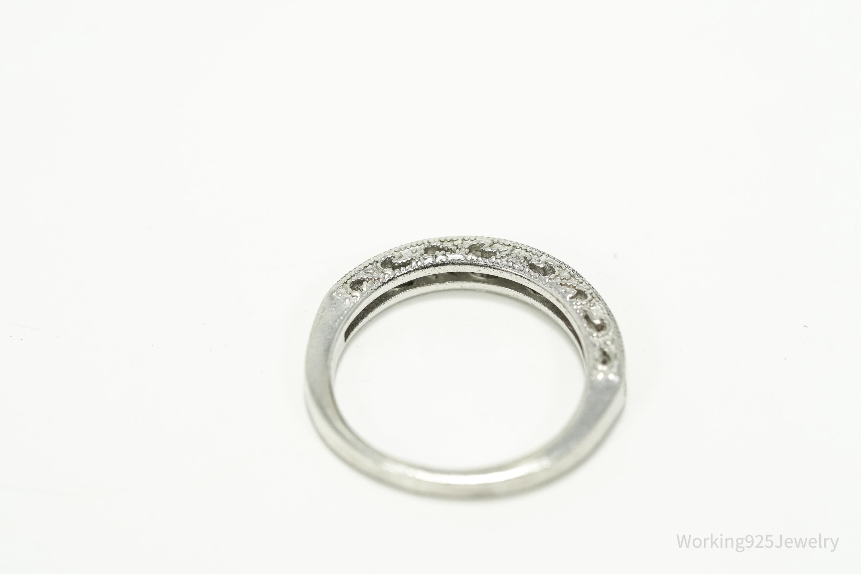 Vintage Cubic Zirconia Sterling Silver Band Ring - Size 3.25