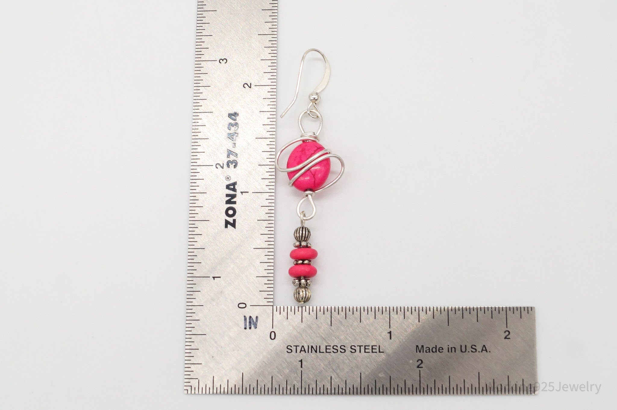 Vintage Pink Howlite Silver Earrings