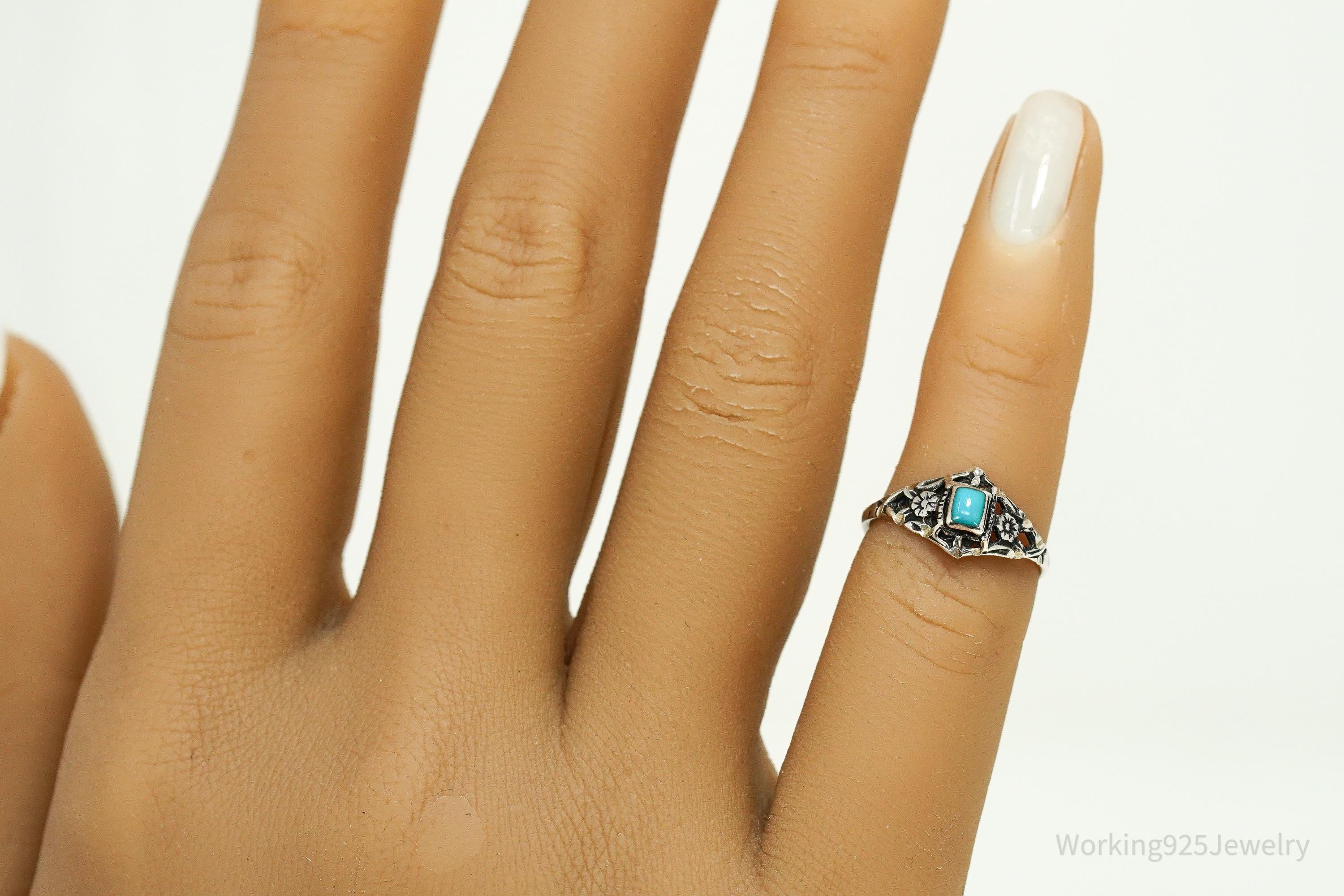 Vintage Native American Turquoise Handmade Sterling Silver Ring - Size 3