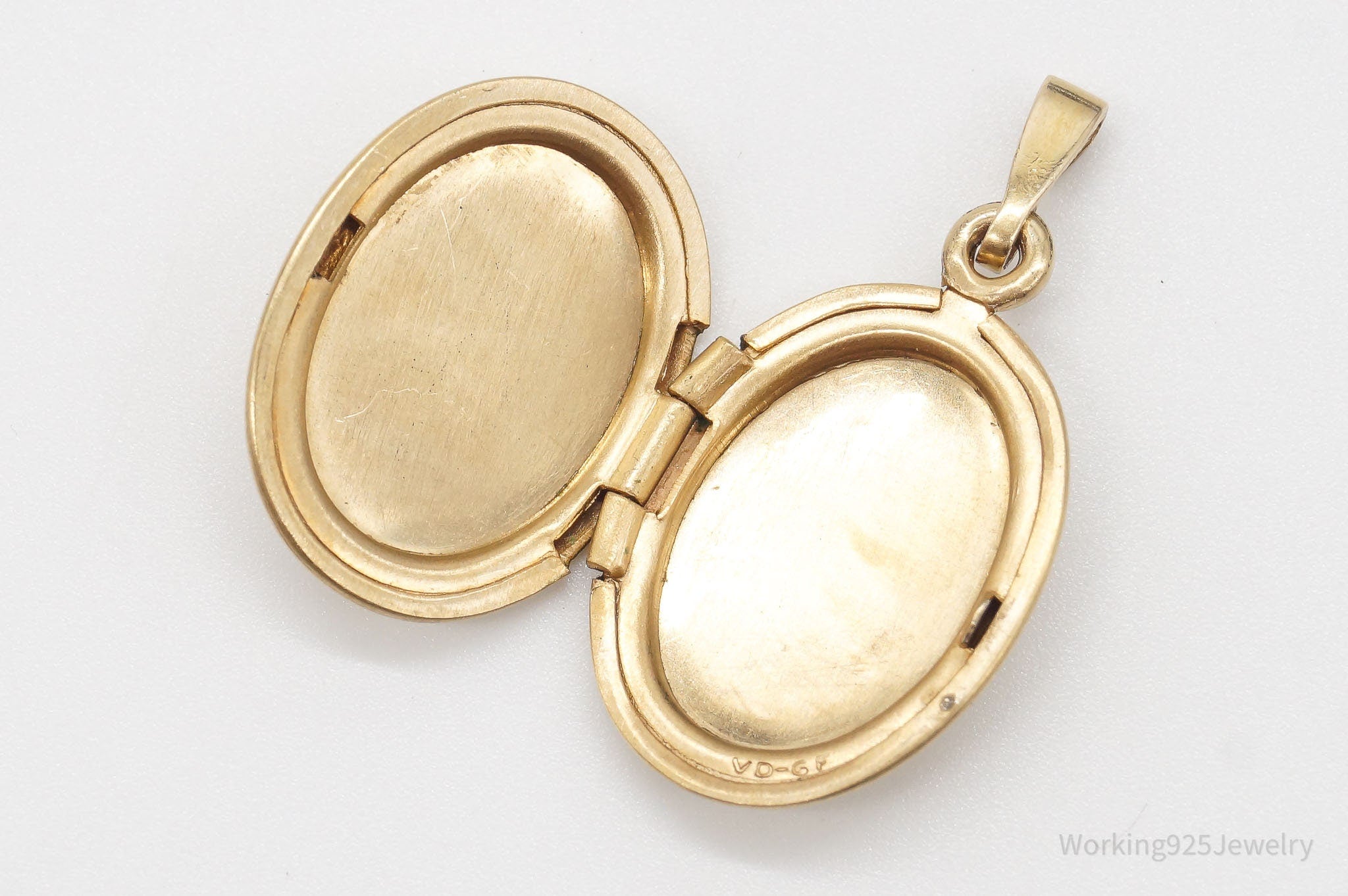Large Vintage Floral Etched Gold Vermeil Sterling Silver Locket Pendant