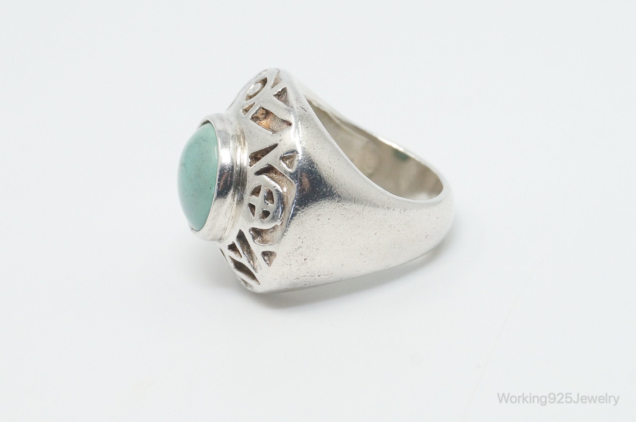 Vintage Turquoise Sterling Silver Statement Ring - Size 7.5