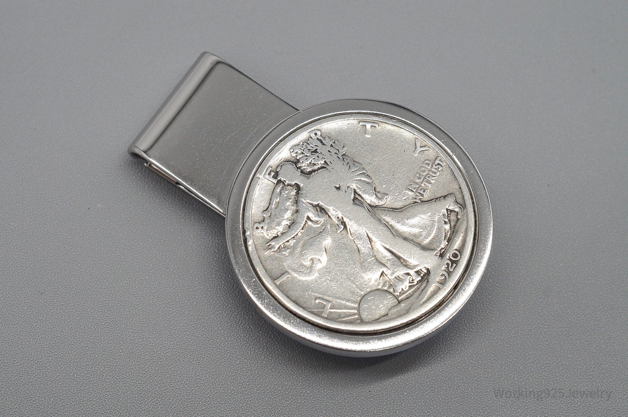 Antique Vintage 1920 Walking Liberty Half Dollar Silver Coin St. Steel Money Clip