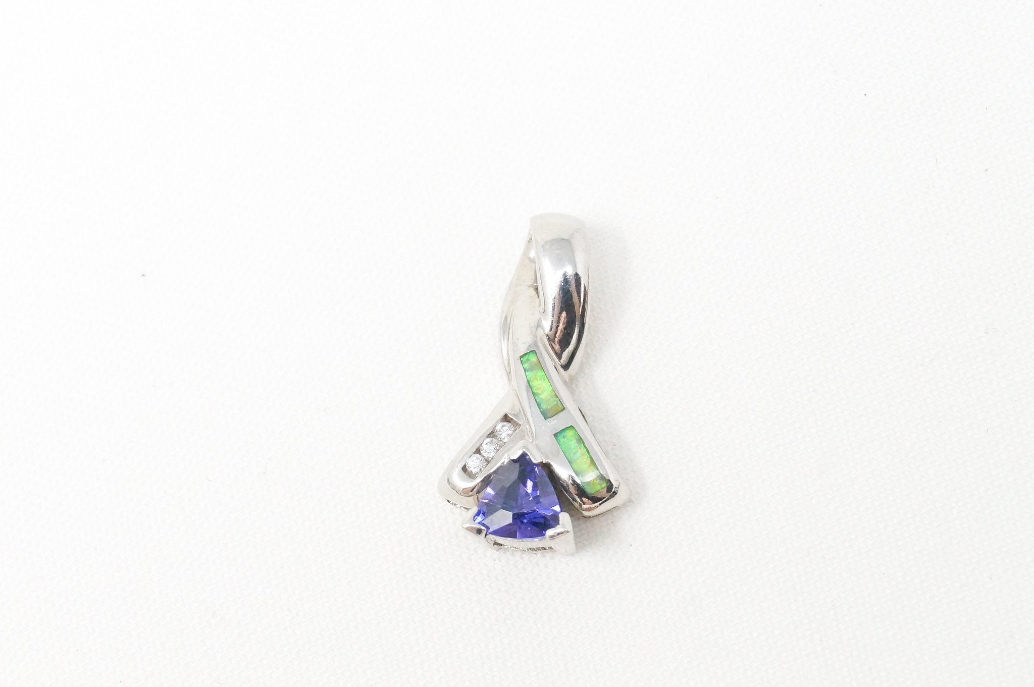 Vintage Art Deco Amethyst Fire Opal CZ Sterling Silver Necklace Pendant