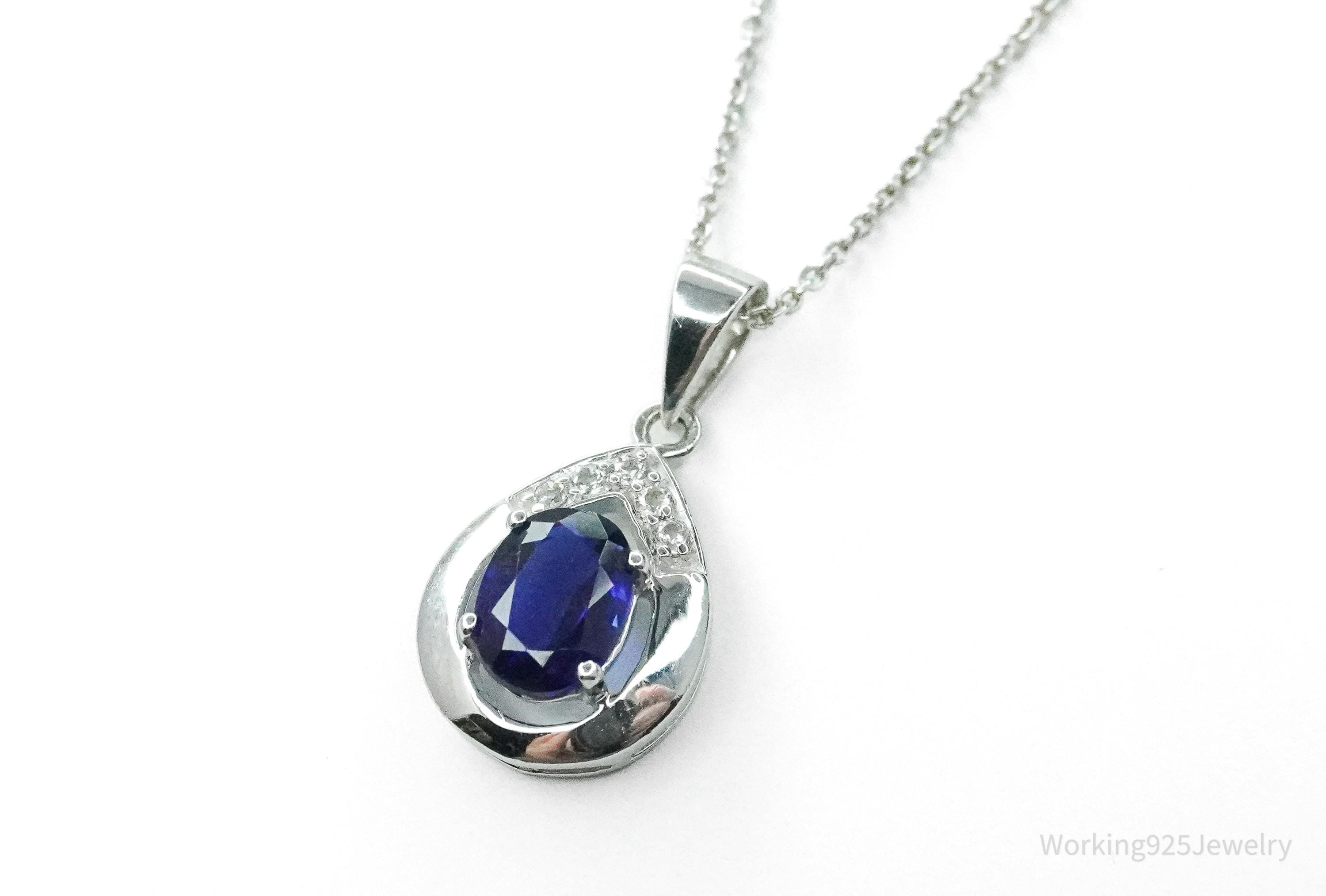 JTV's TGGC Created Sapphire & White Topaz Sterling Silver Necklace 17"