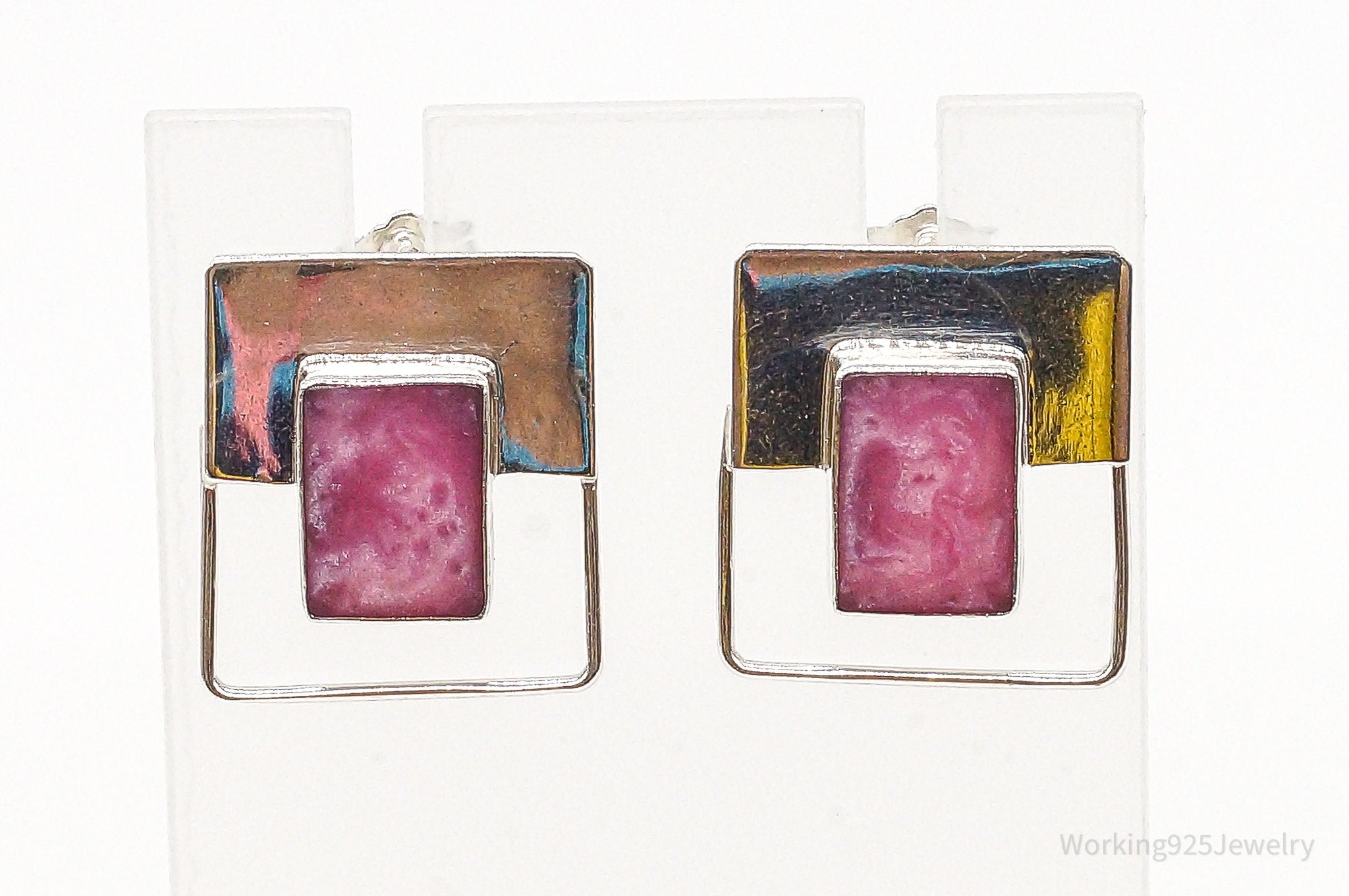 Vintage Modernist Resin Square Sterling Silver Earrings