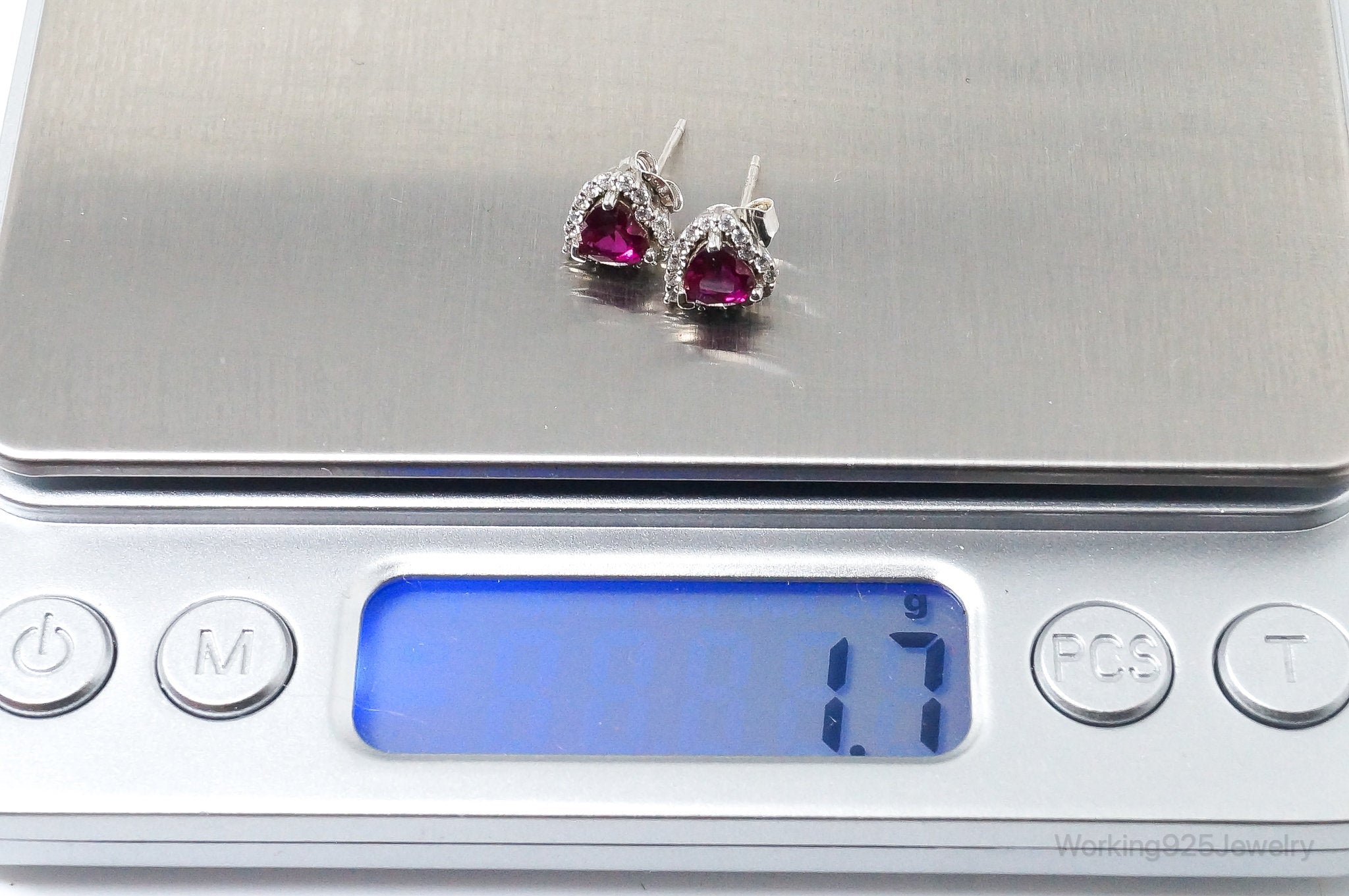 Vintage Pink Topaz Cubic Zirconia Hearts Sterling Silver Earrings