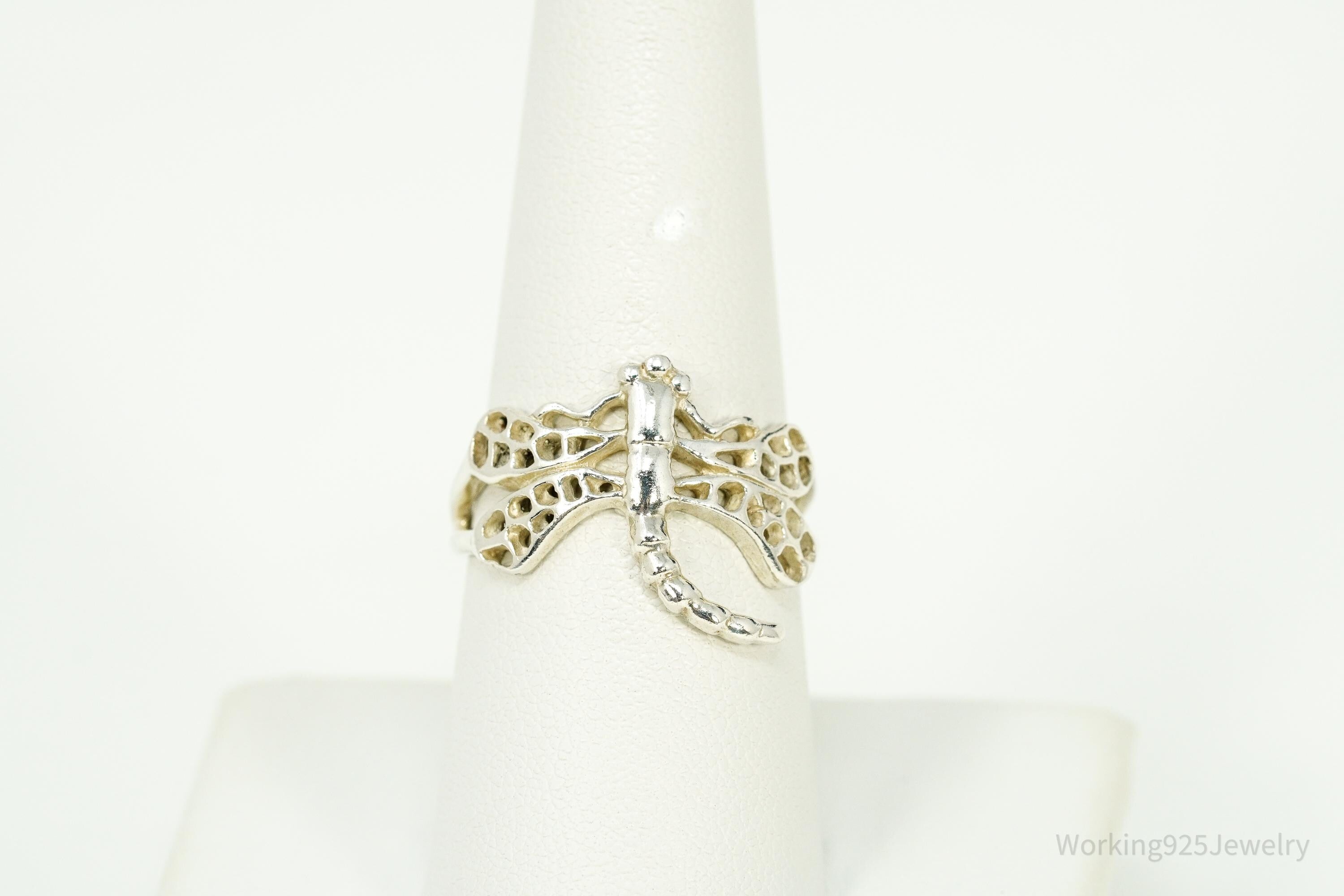 Vintage Dragonfly Sterling Silver Ring - Size 8