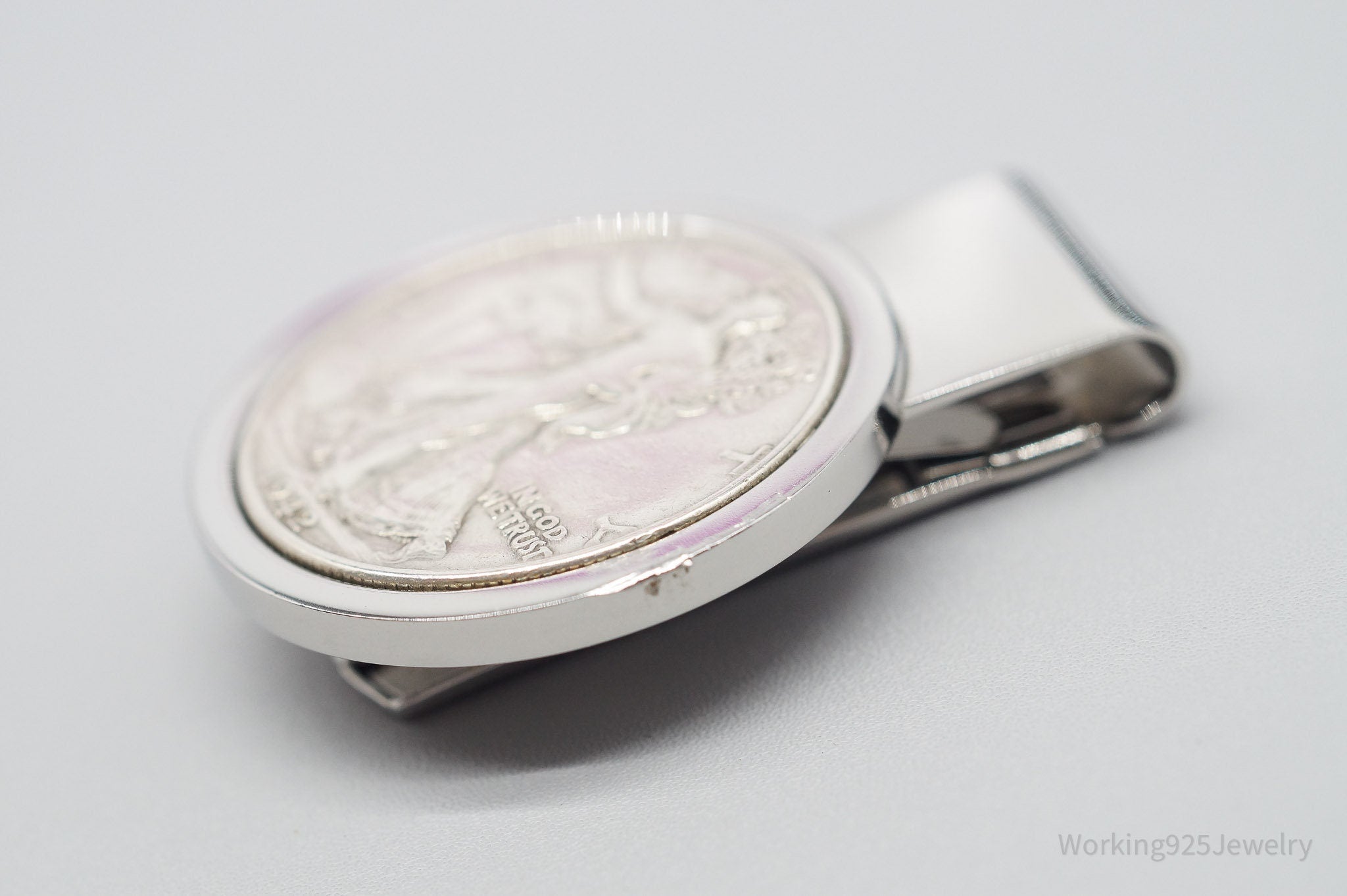 Antique Vintage 1942 Walking Liberty Half Dollar Silver Coin St. Steel Money Clip