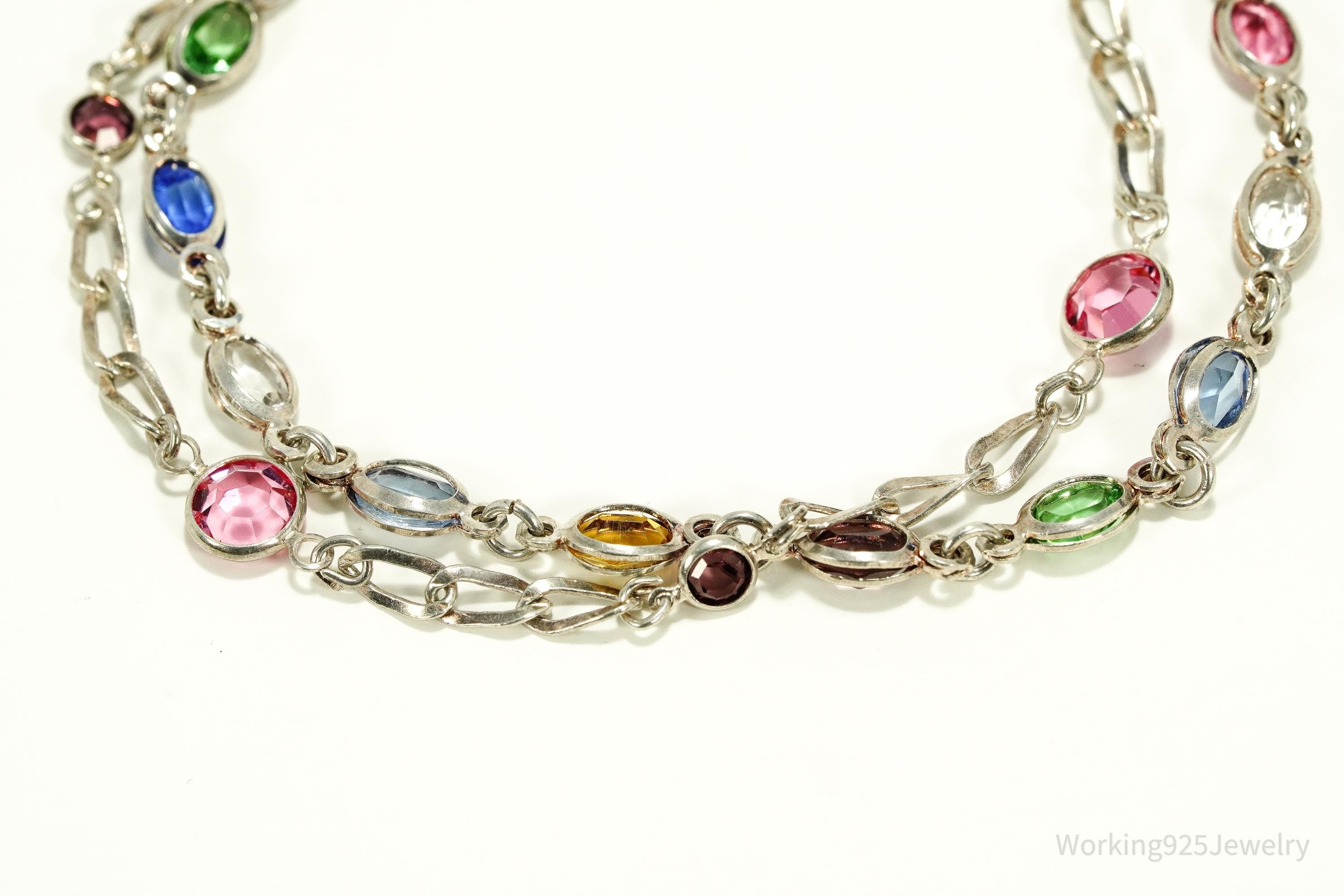 Vintage Avon Rainbow Crystal Sterling Silver Bracelet - 7.5"