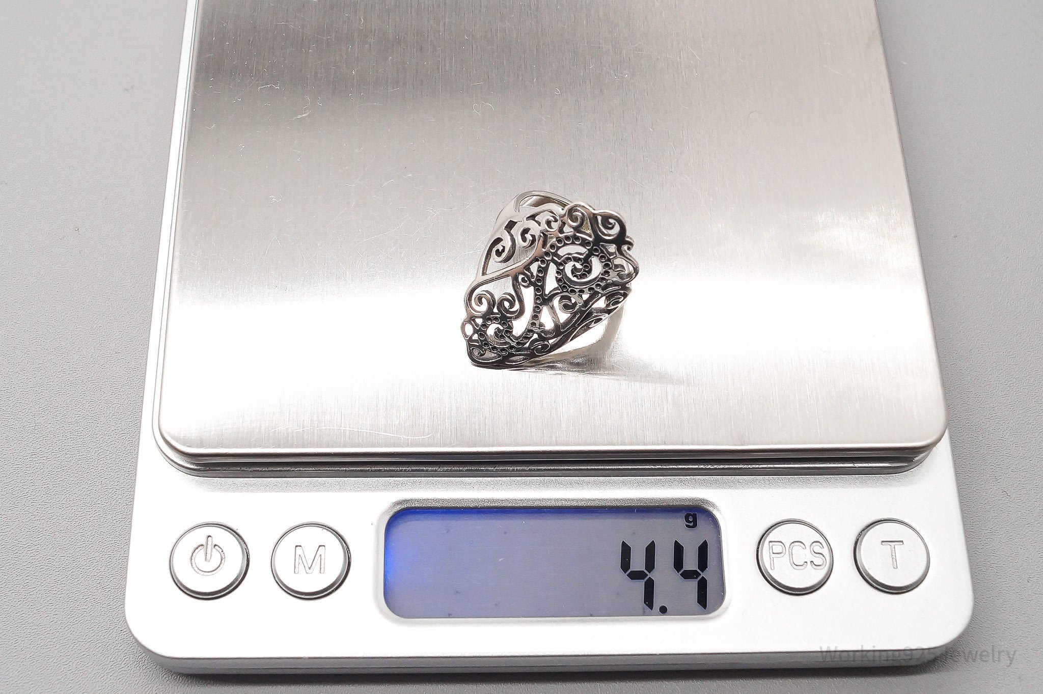 Vintage Long Scroll Swirls Filigree Sterling Silver Ring - Size 6.5