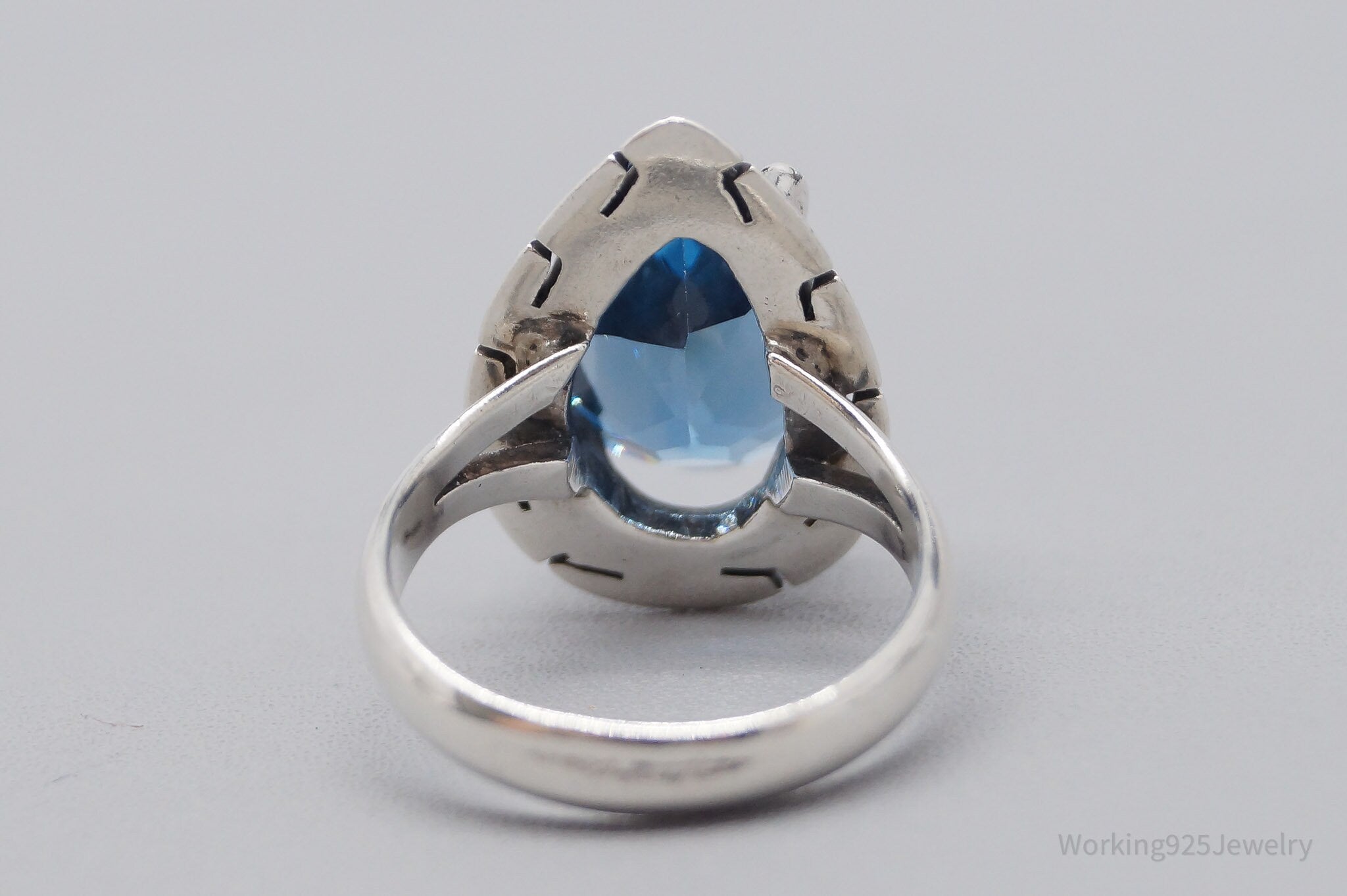 Vintage Large London Blue Topaz Sterling Silver Ring - Size 5.75