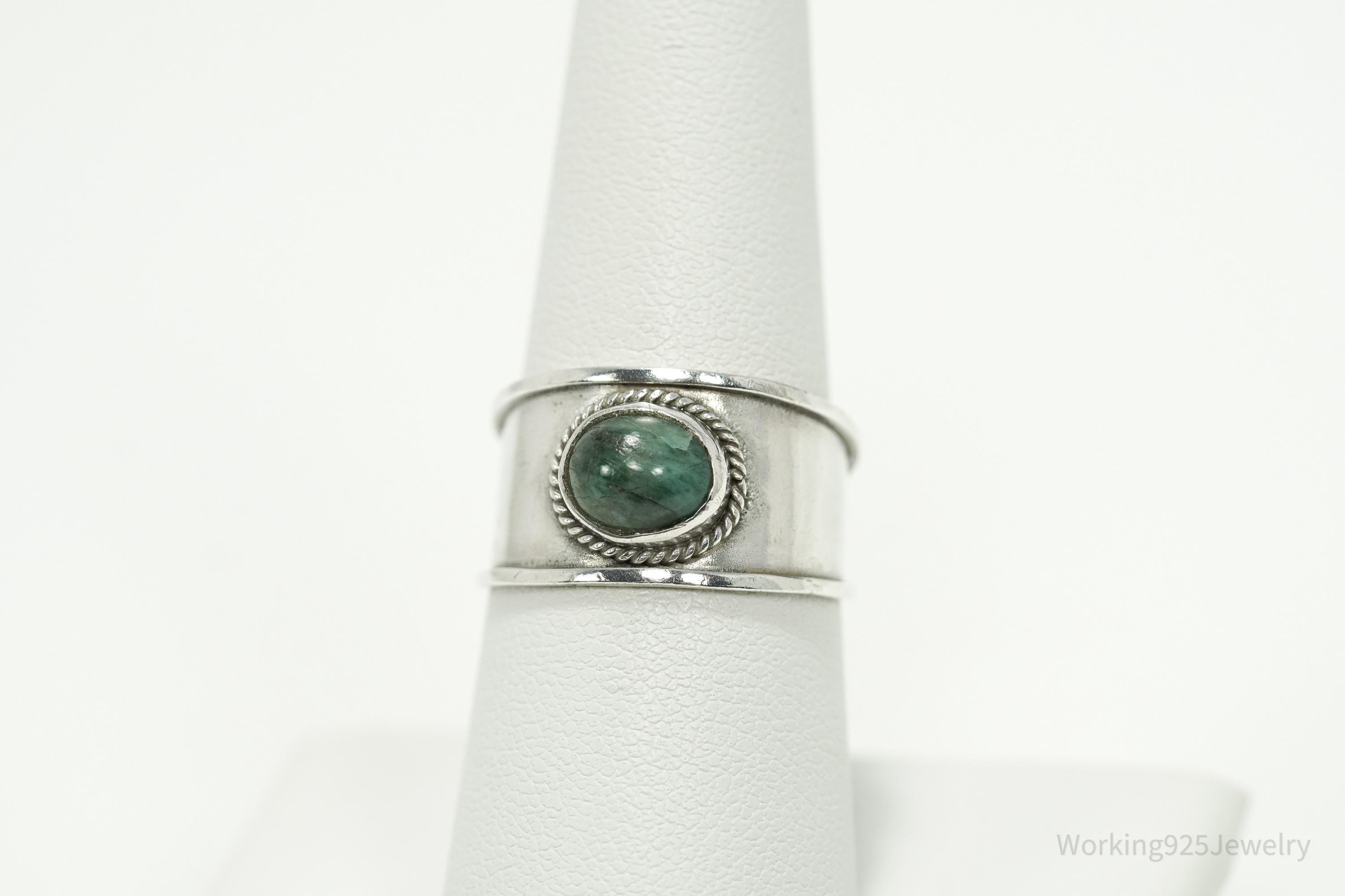 Vintage Green Stone 950 Silver Ring - Size 7.75