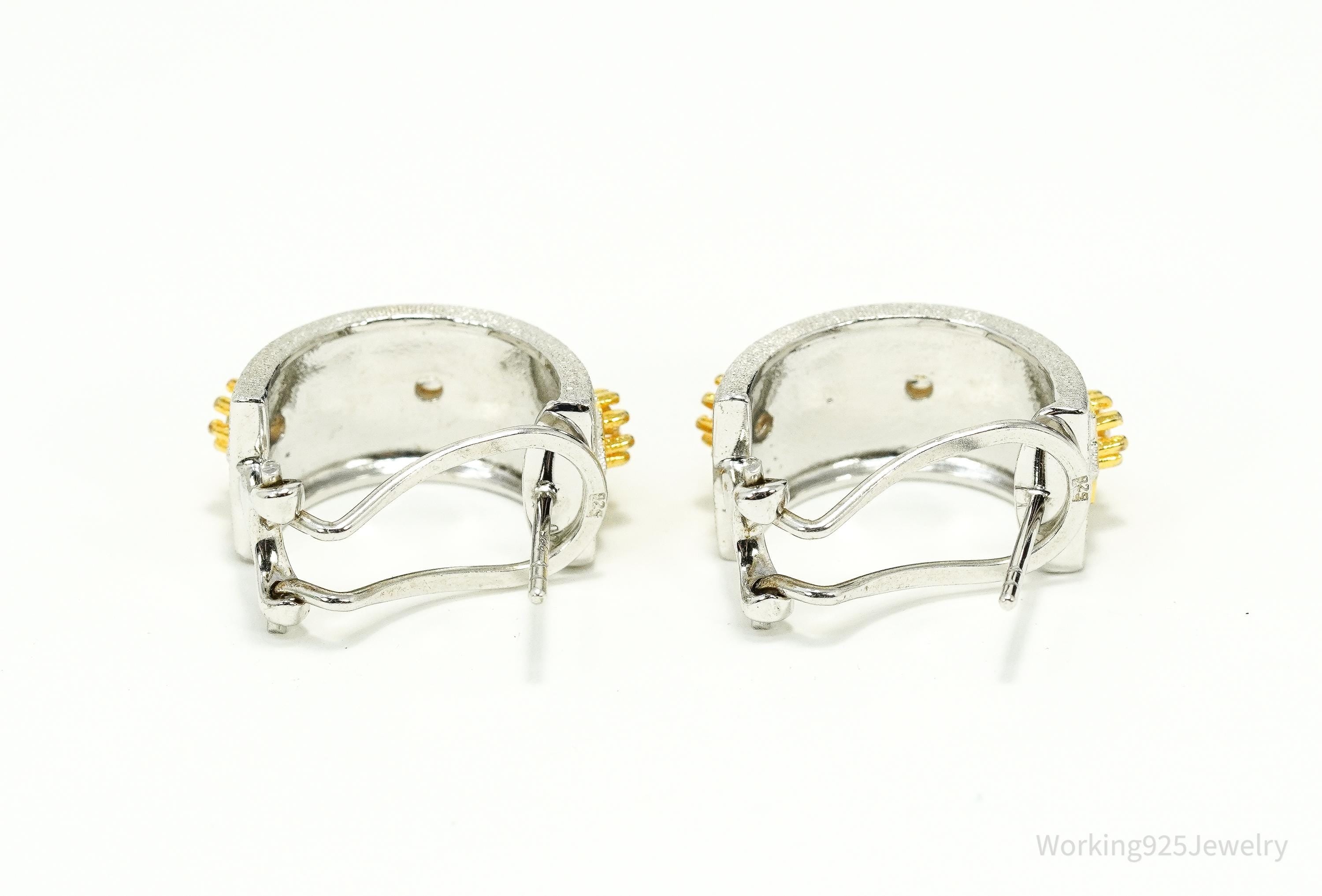 Vintage Cubic Zirconia Gold Vermeil Sterling Silver Hoop Earrings
