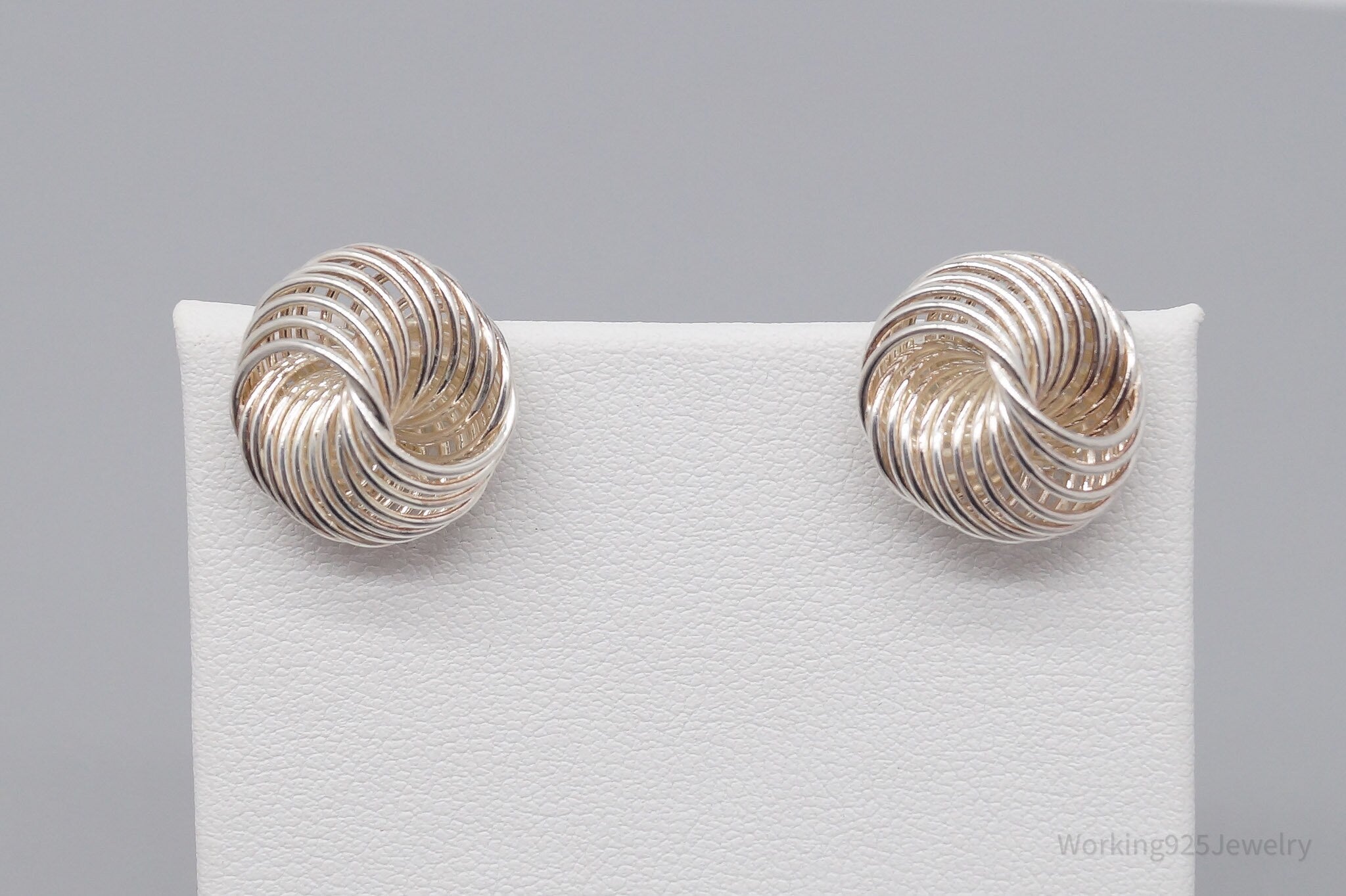 Vintage Sleek Modernist Style Spiral Knot Sterling Silver Earrings