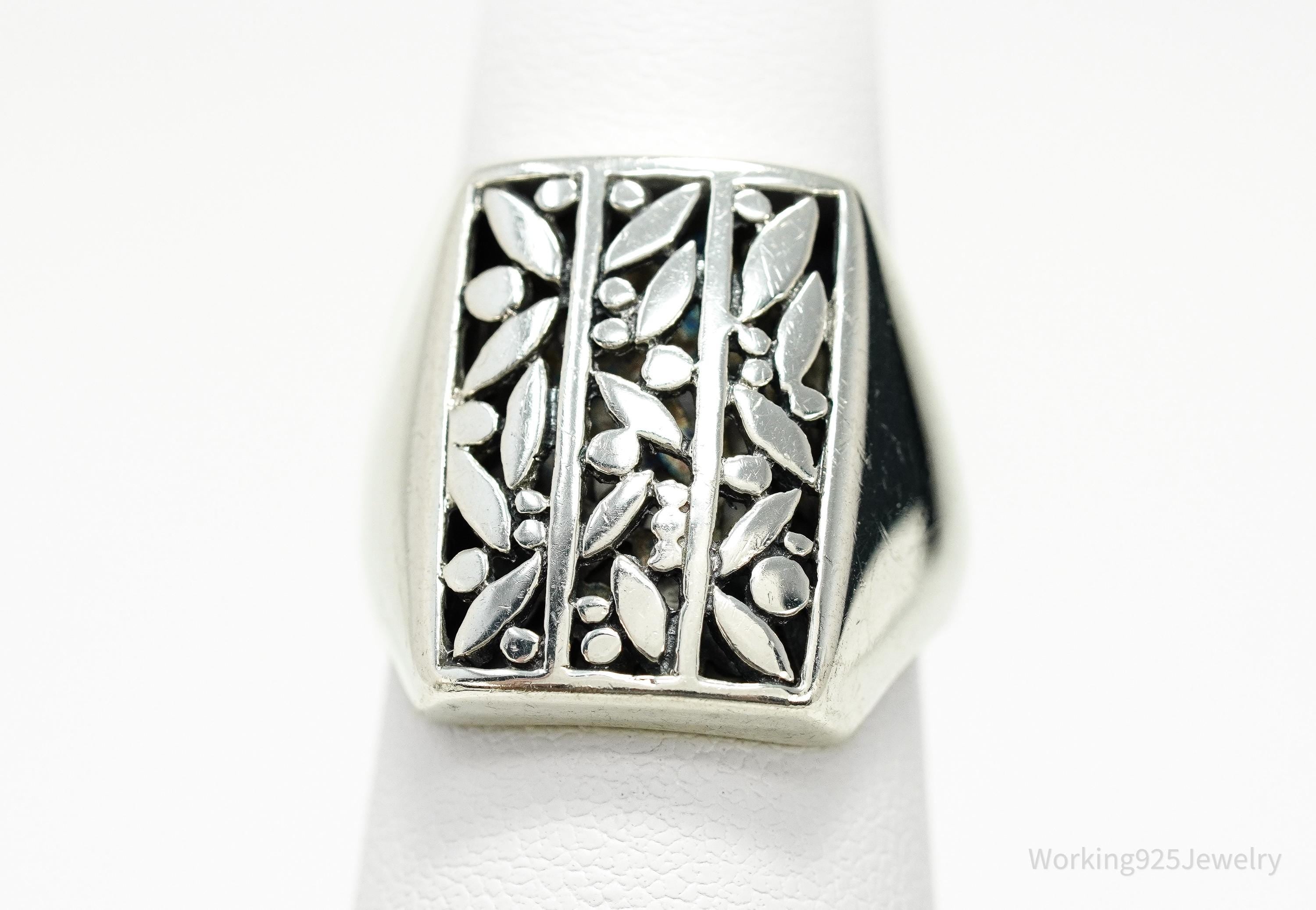 Vintage Designer SU Bamboo Floral Style Sterling Silver Ring - Size 6.75