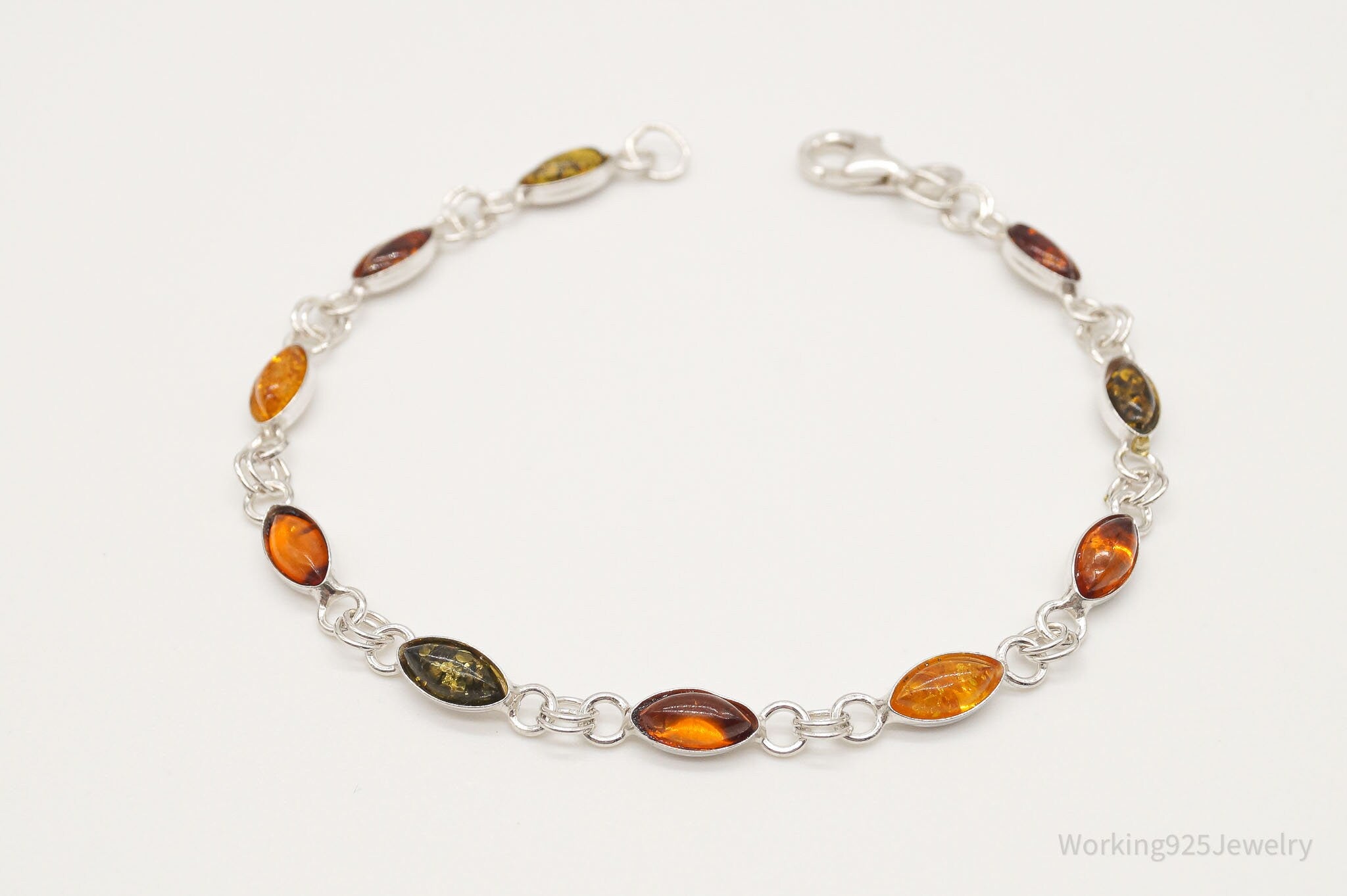 Vintage Multi Amber Modernist Sterling Silver Bracelet