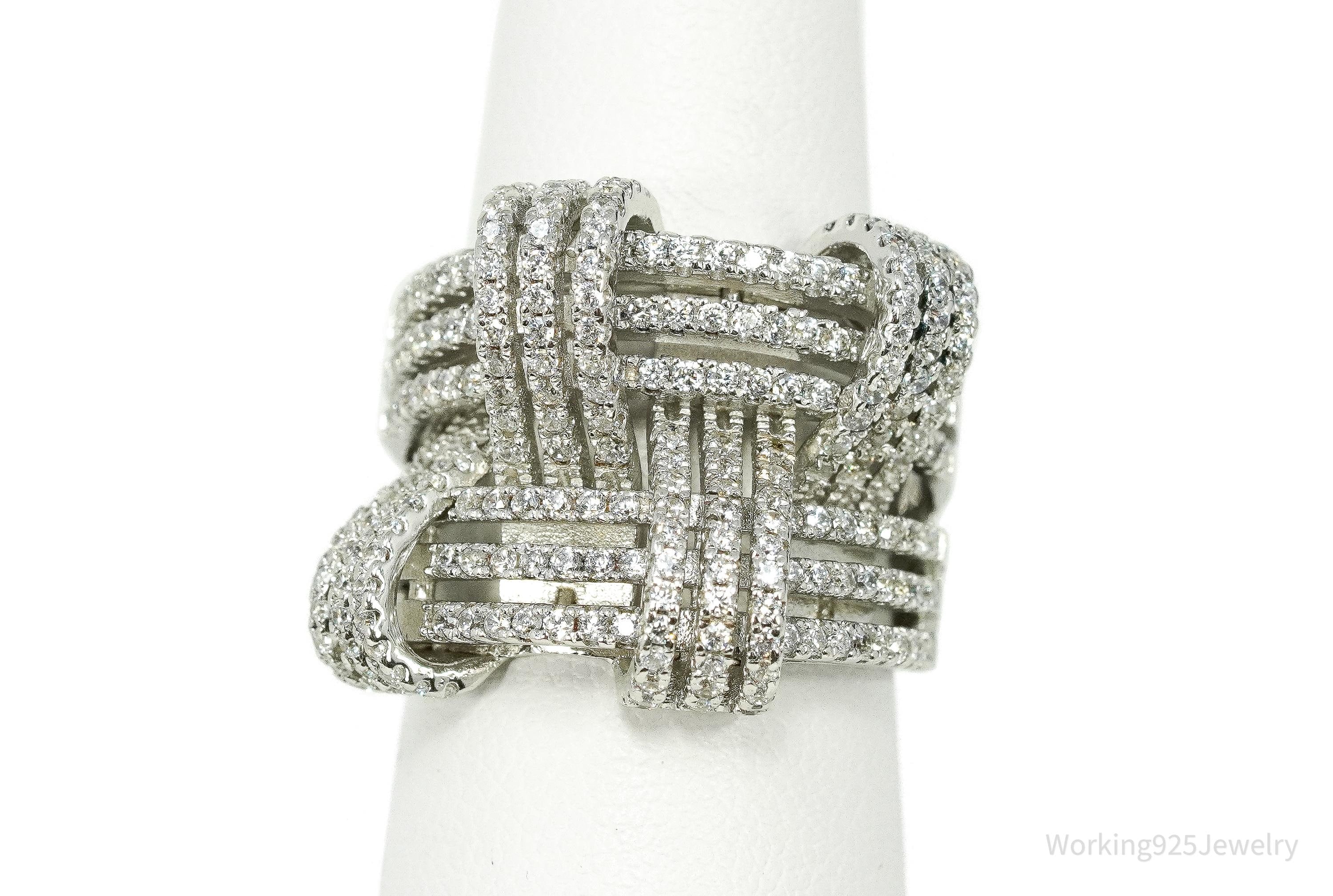 SUZY LEVIAN Pave Cubic Zirconia Sterling Silver Weaving Wide Band Ring Size 6.5