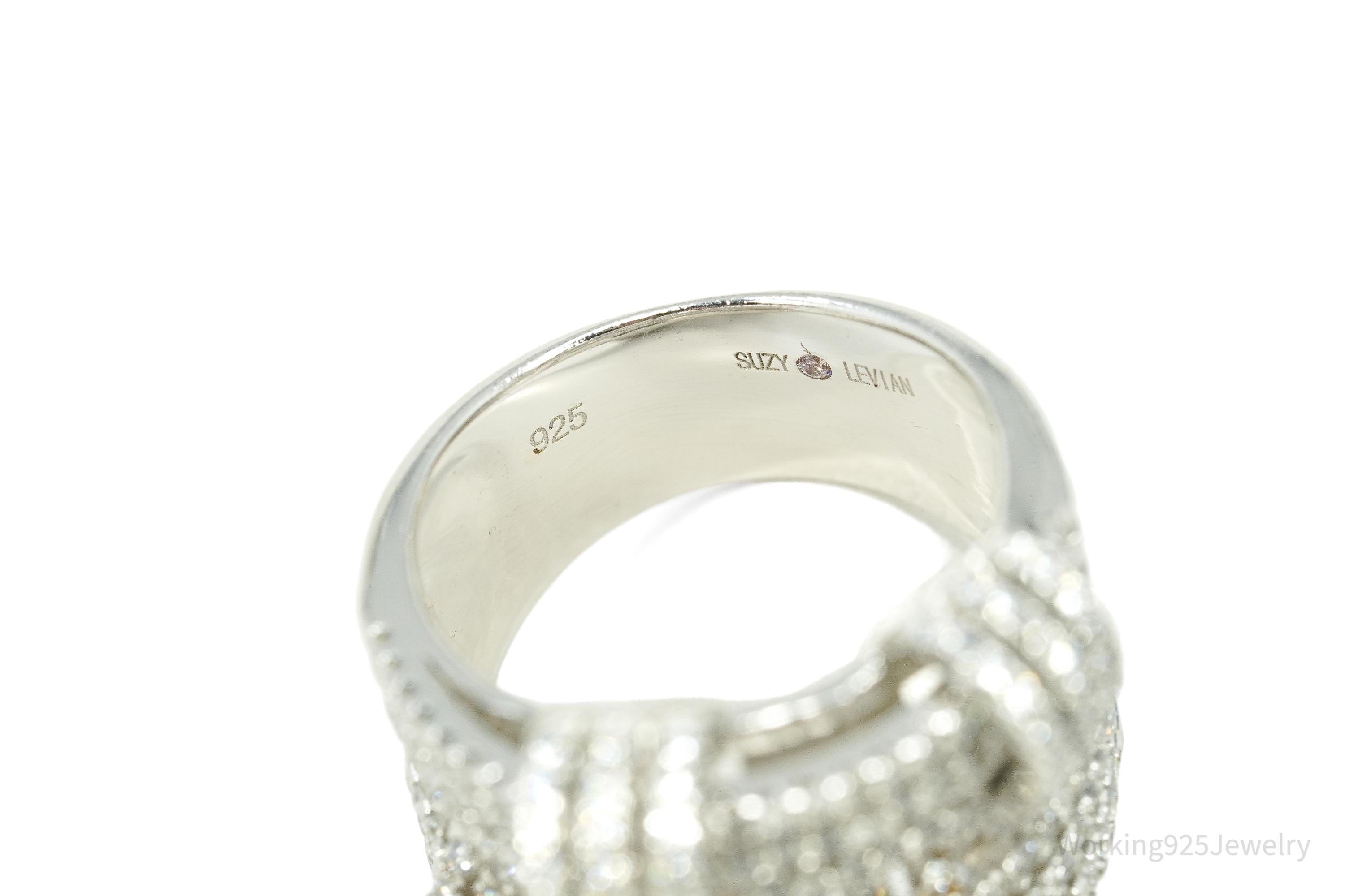 SUZY LEVIAN Pave Cubic Zirconia Sterling Silver Weaving Wide Band Ring Size 6.5