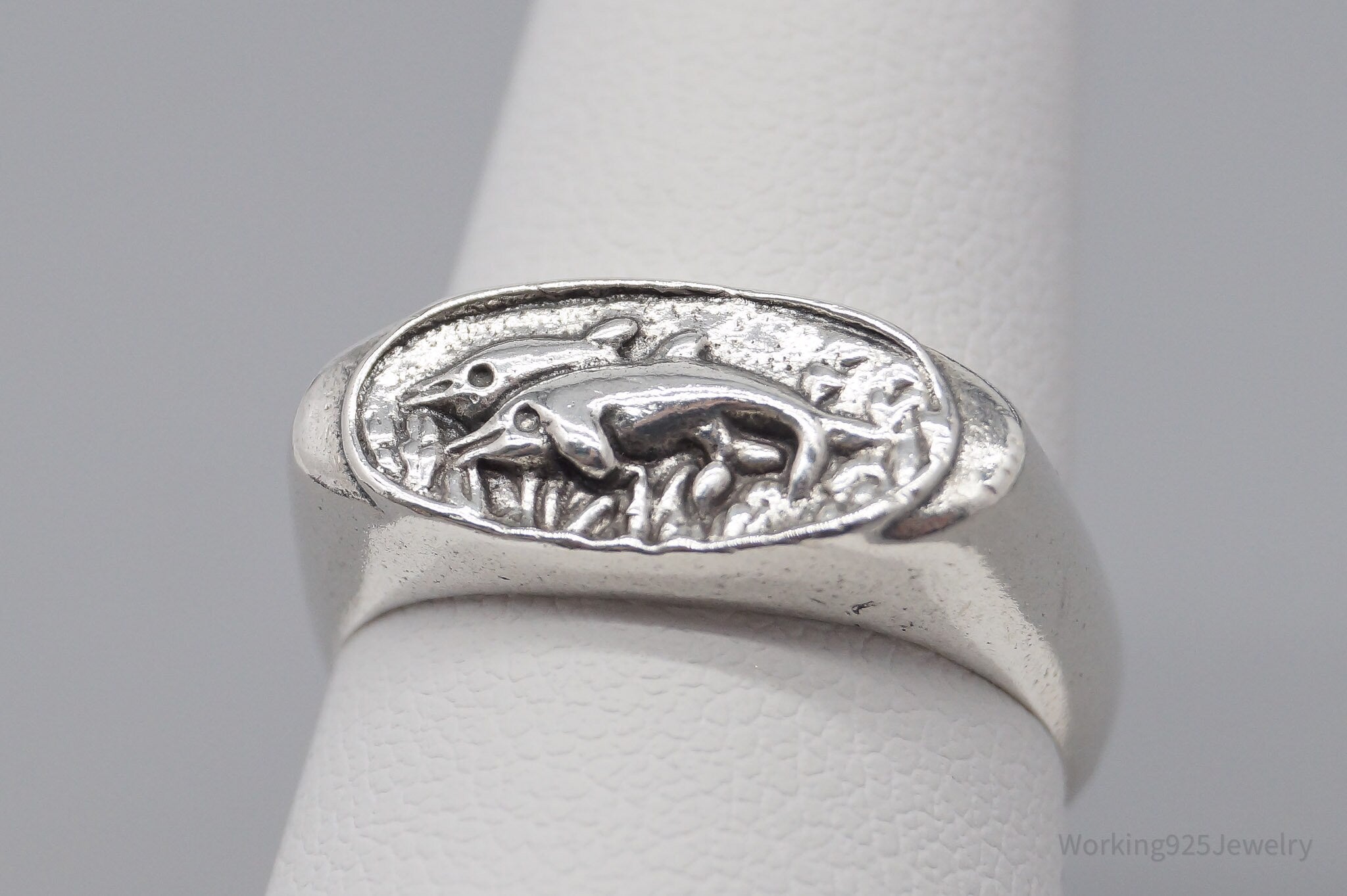 Vintage Dolphins Sterling Silver Ring - Size 7.25