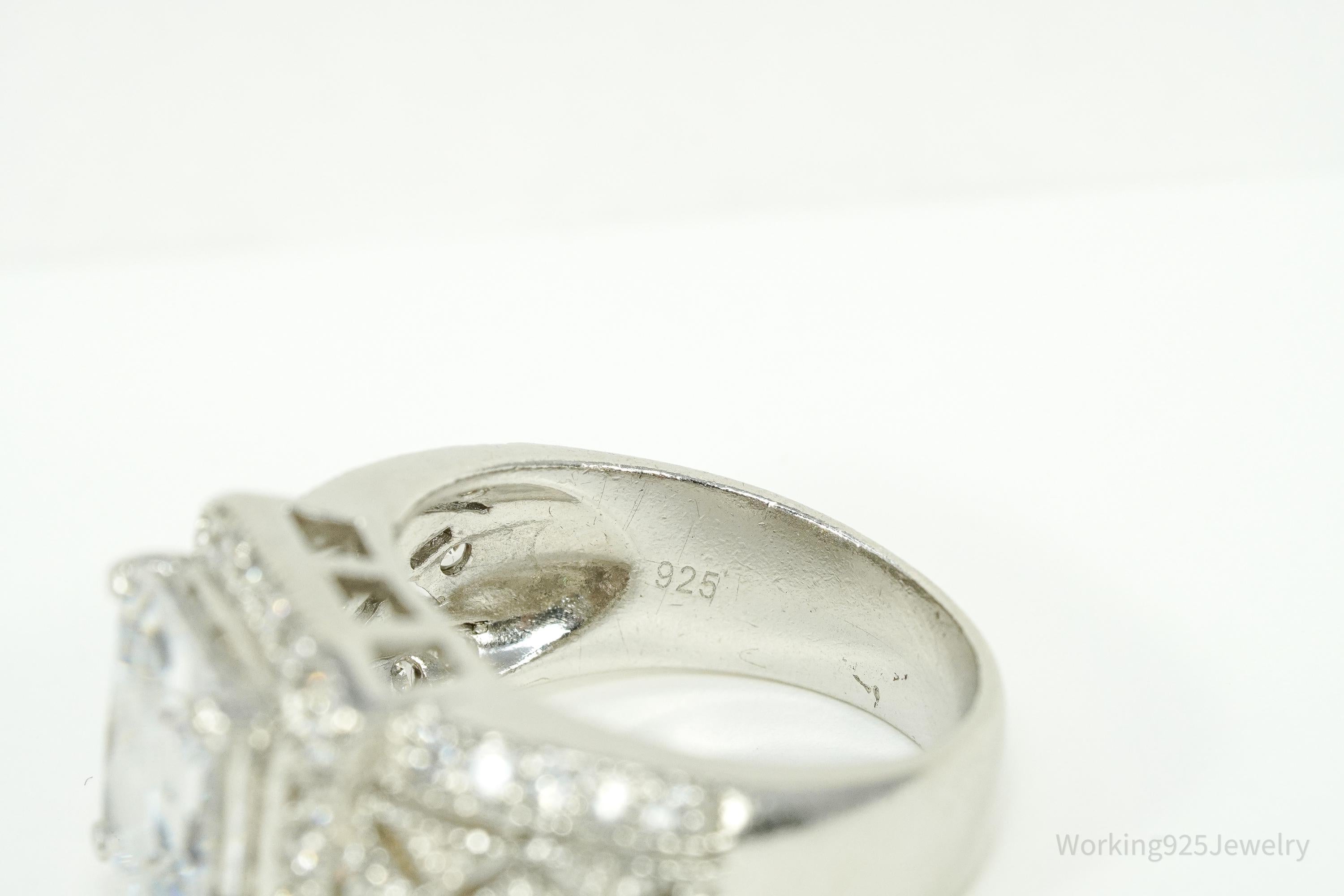 Vintage Large Cubic Zirconia Sterling Silver Ring Size 9