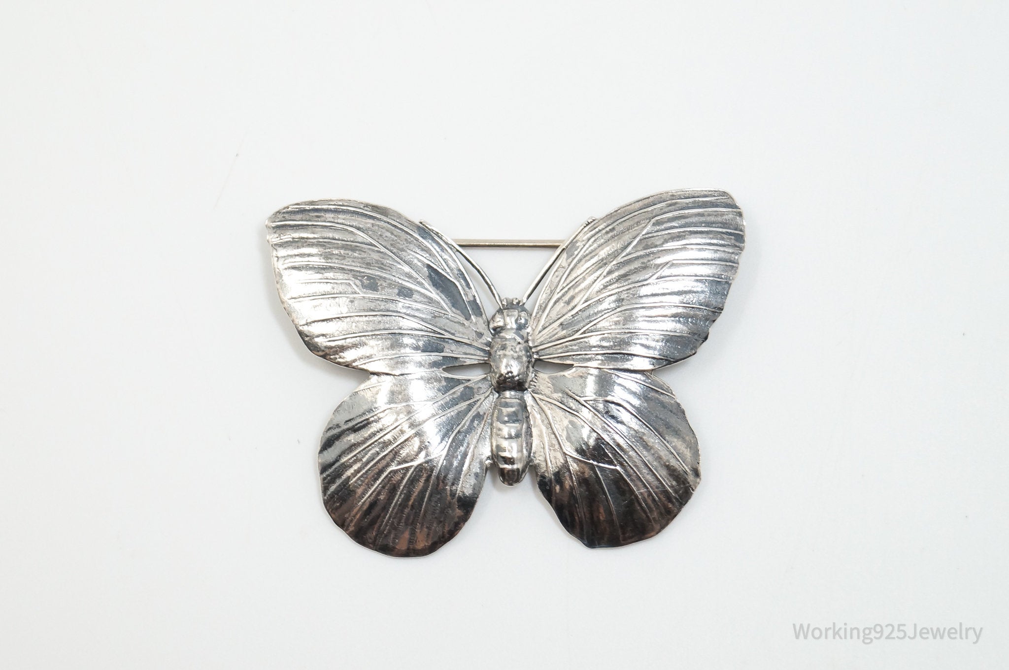 Vintage Designer JewelArt Large Butterfly Sterling Silver Brooch Pin