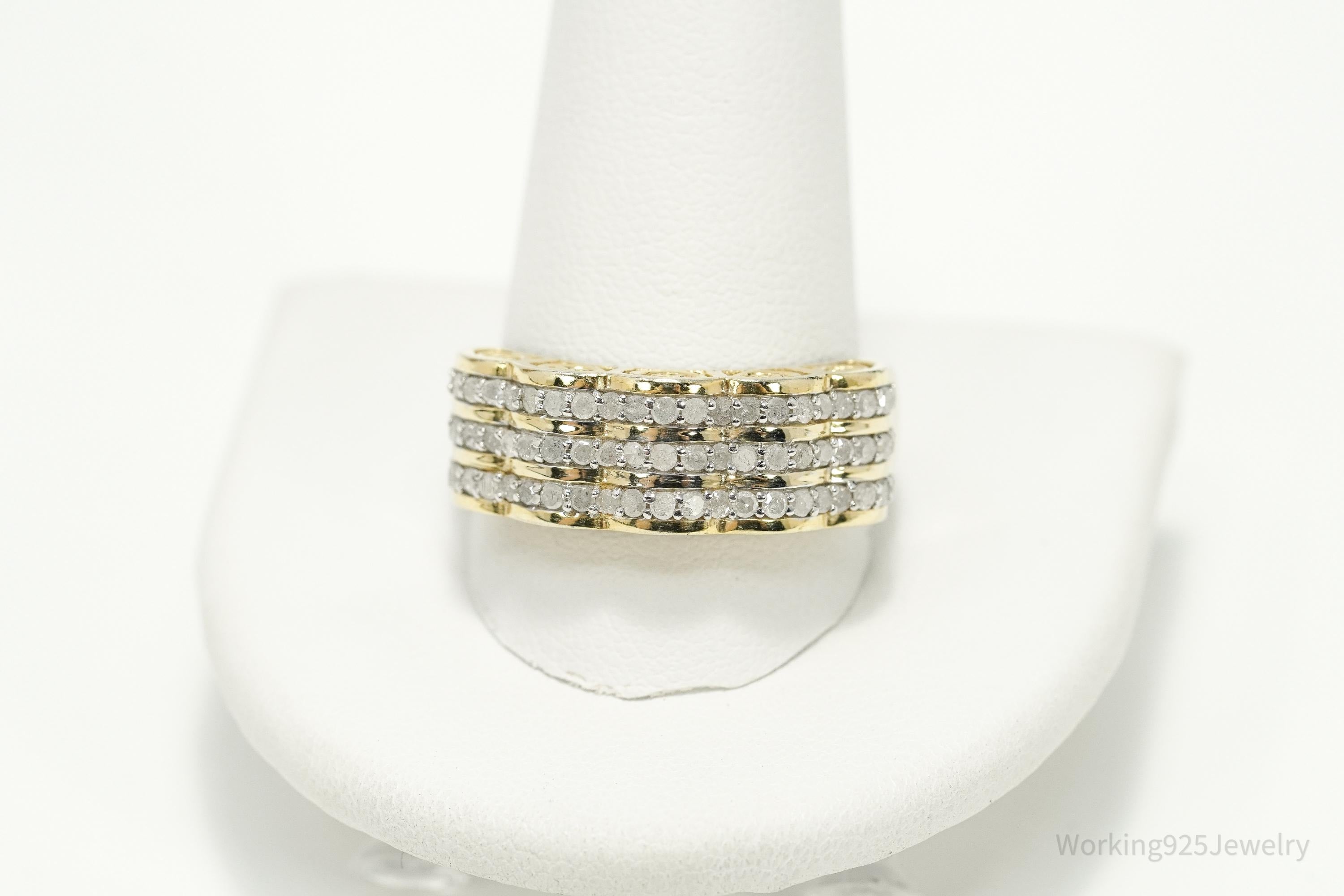 Vintage Designer SJD Diamonds Gold Vermeil Sterling Silver Ring - Size 12