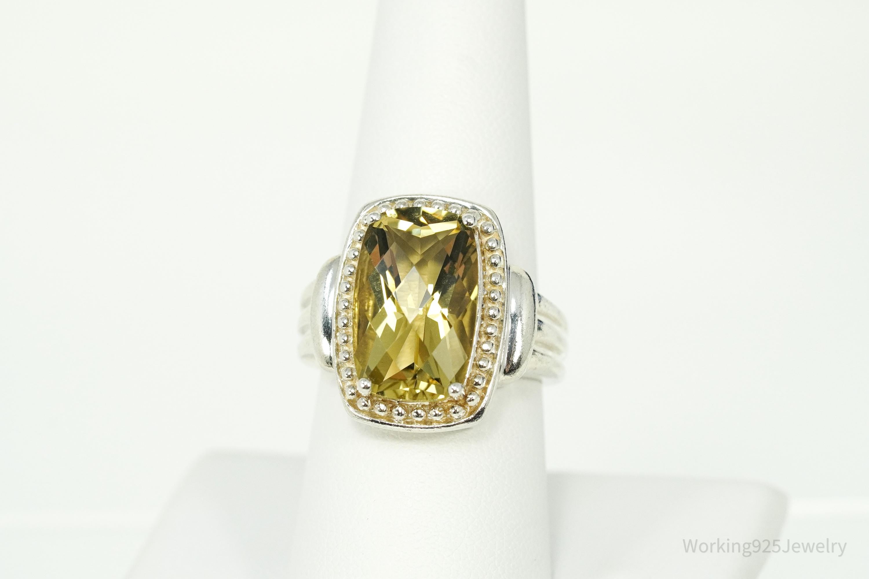 Vintage Large Lemon Quartz Gold Vermeil Sterling Silver Ring - Size 8
