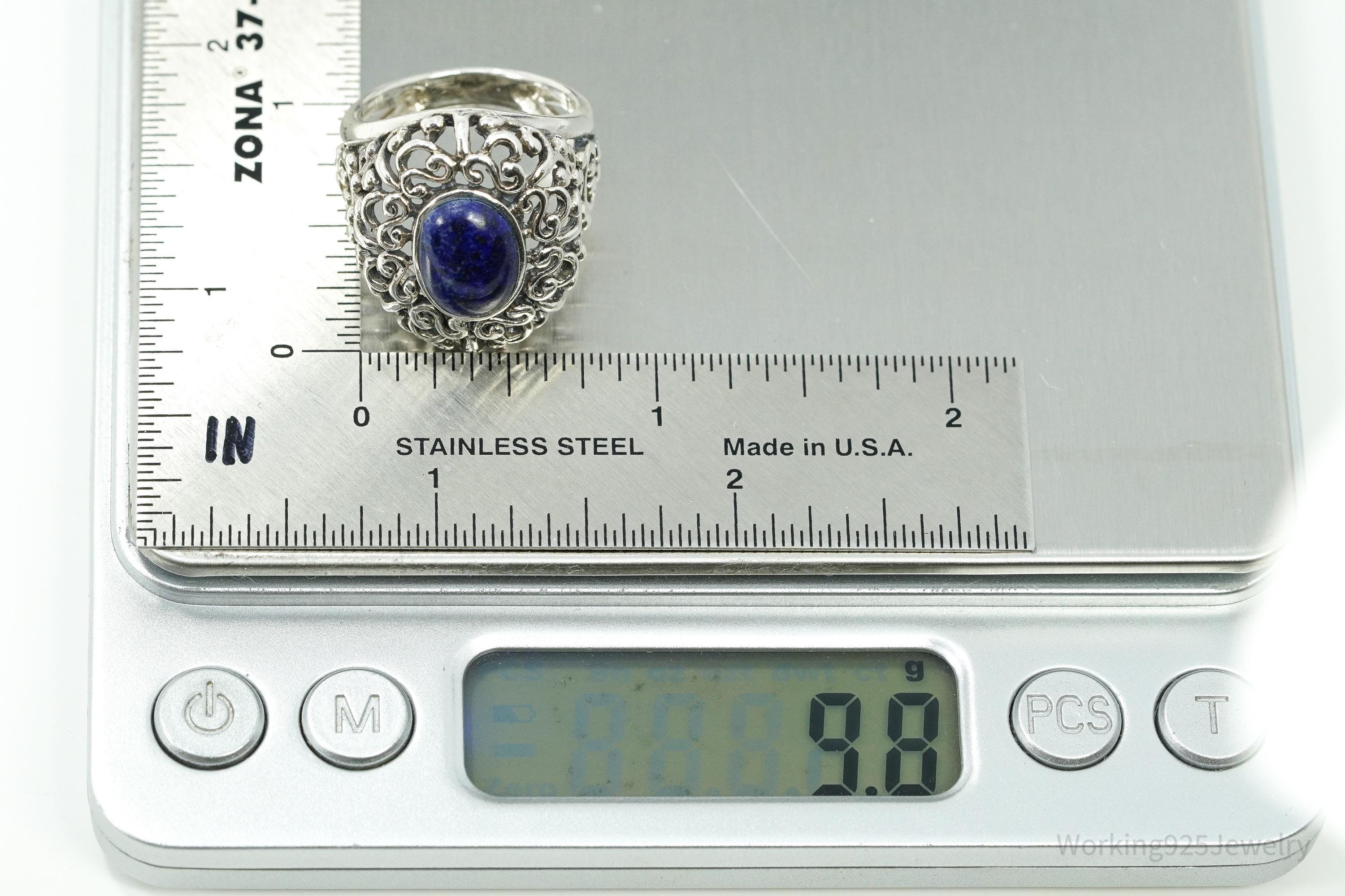 Vintage NK Lapis Lazuli Sterling Silver Statement Ring Size 8.25