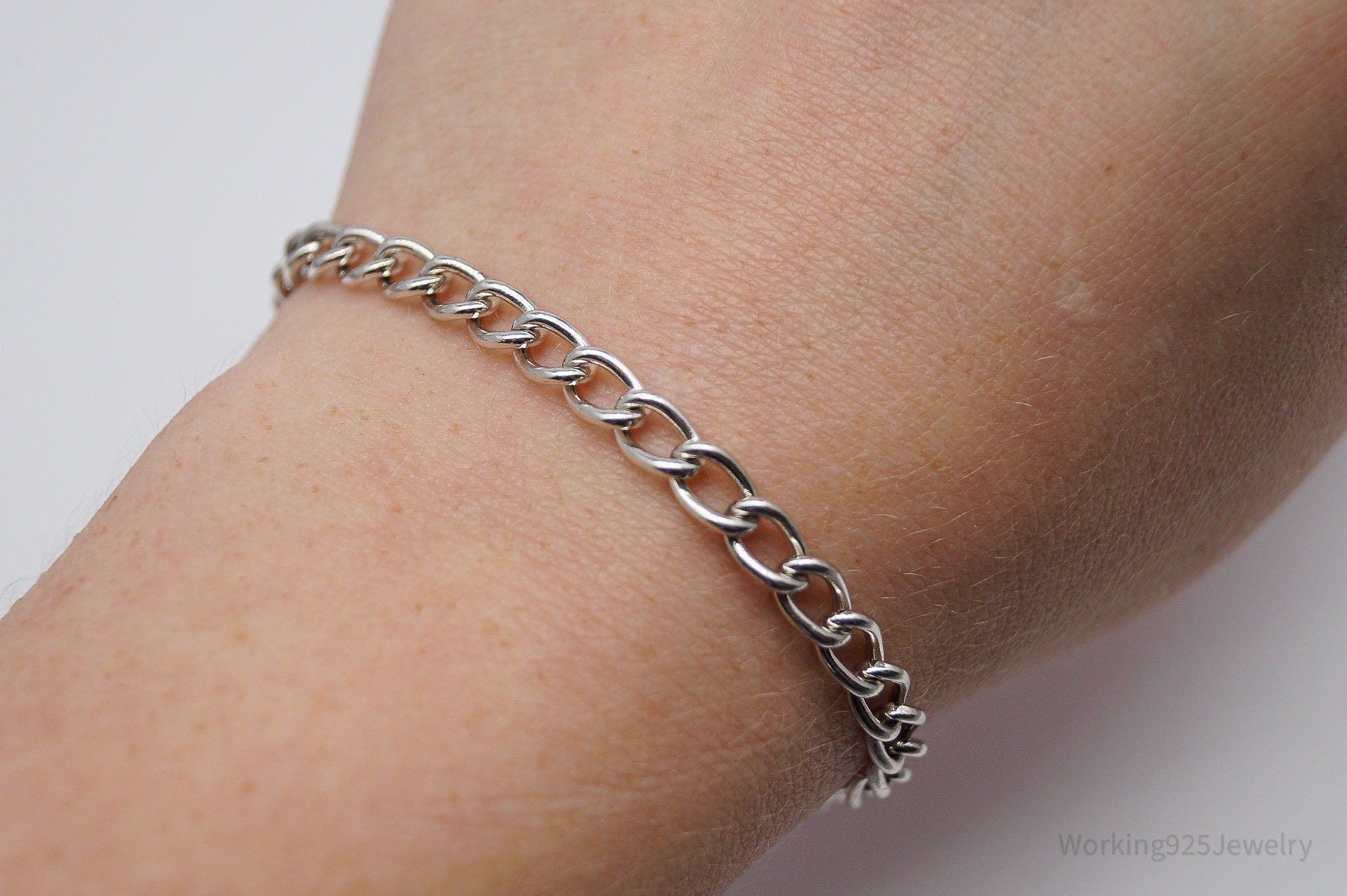 Antique Silver Chain Link Bracelet 7 1/8"